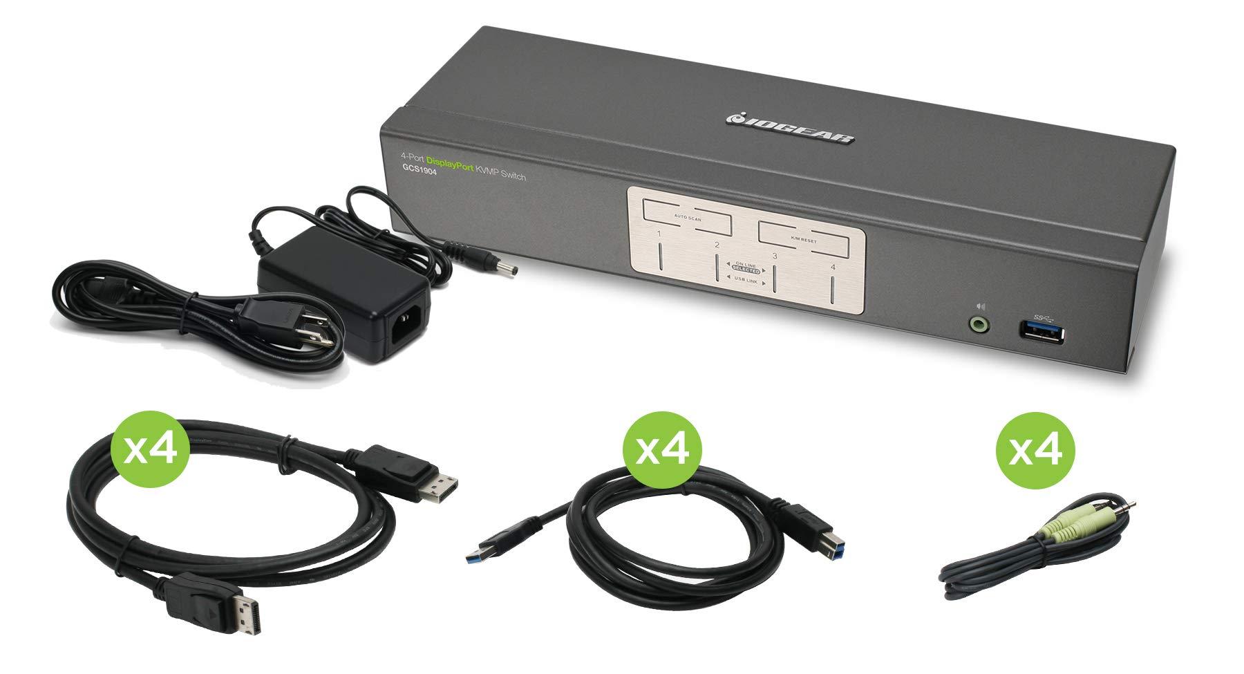 IOGEAR IOGEAR 4-Port DisplayPort KVMP Switch - 4K 30Hz - 2-Port USB 3.1 Hub Rate 5Gbps - Keyboard Mouse Input - 7.1 HD Audio - Front Panel Selector - TAA Compliant - Mac/Win - GCS1904