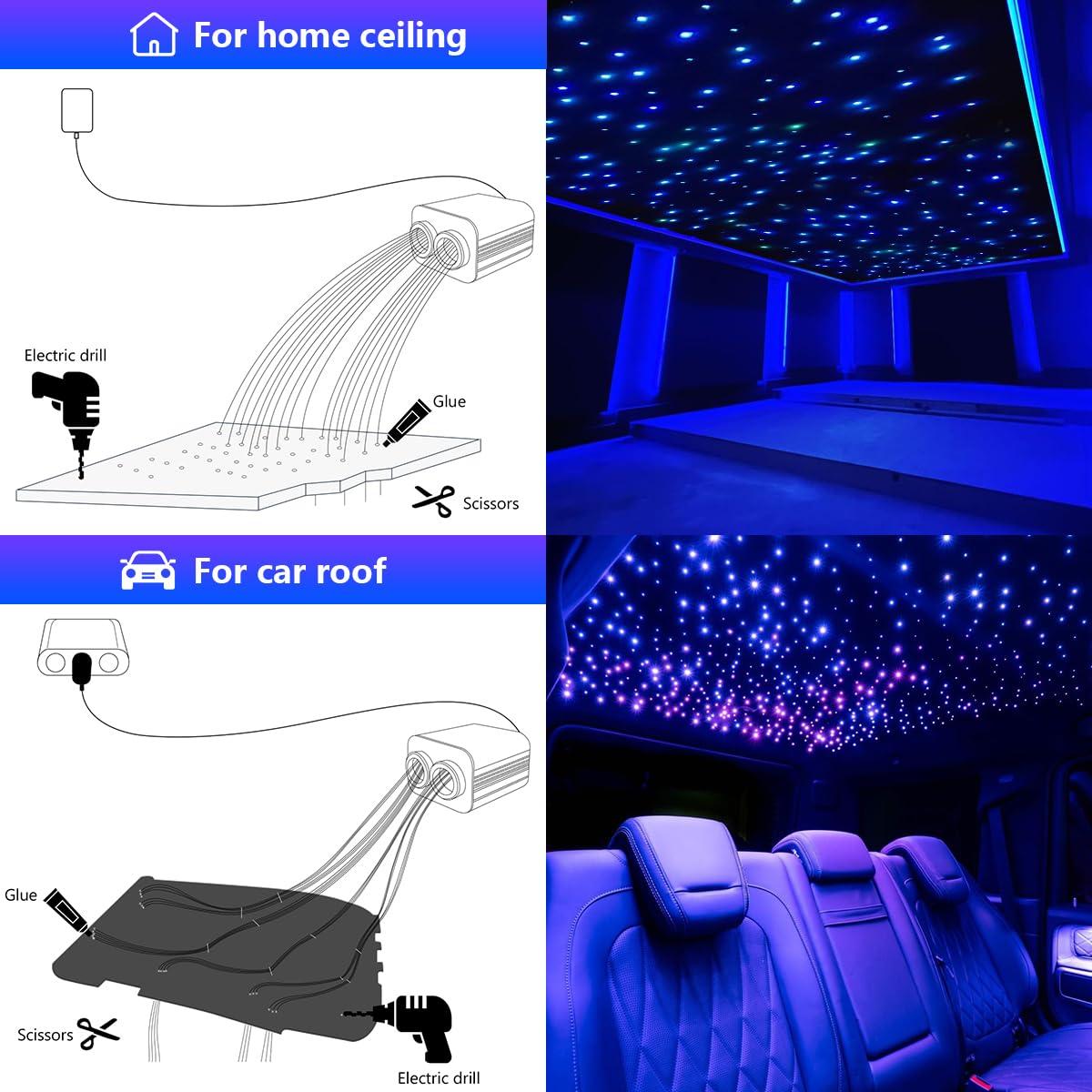 AMKI AMKI Twinkle 16w Fiber Optic Star Ceiling Light kit, 450pcs 0.03in 9.8ft Strands Starlight Headliner kit for Car Home Ceiling Decor Sound Activated Bluetooth/APP Remote Control RGBW Light Engine