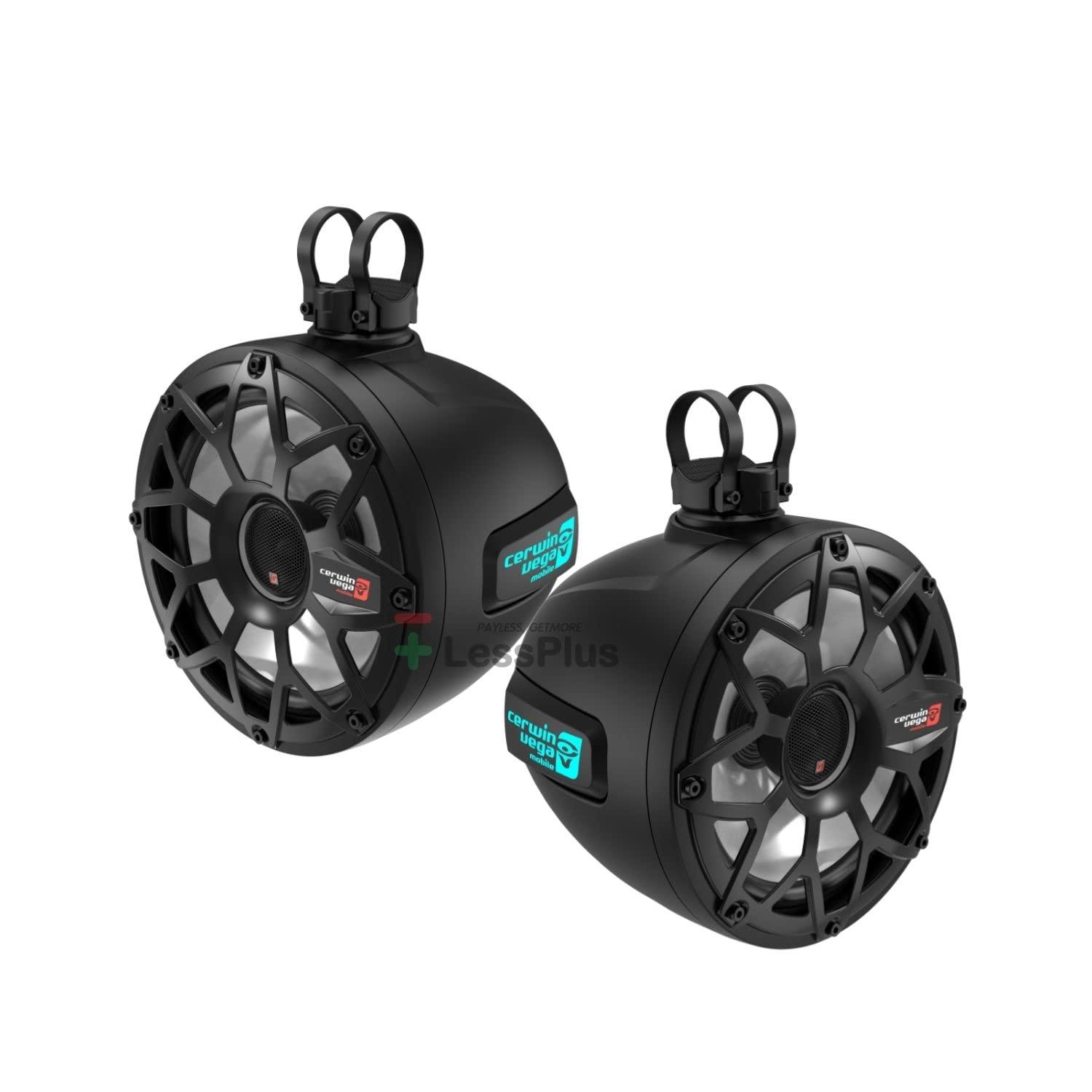 Cerwin Vega Mobile CV Cerwin Vega SH65F4B 6.5 inch 600 Watts 2-Way Pod Speaker System Marine Car Coaxial Speakers with 1 inch Tweeter LED Lighting Black UV Stable Black Pair