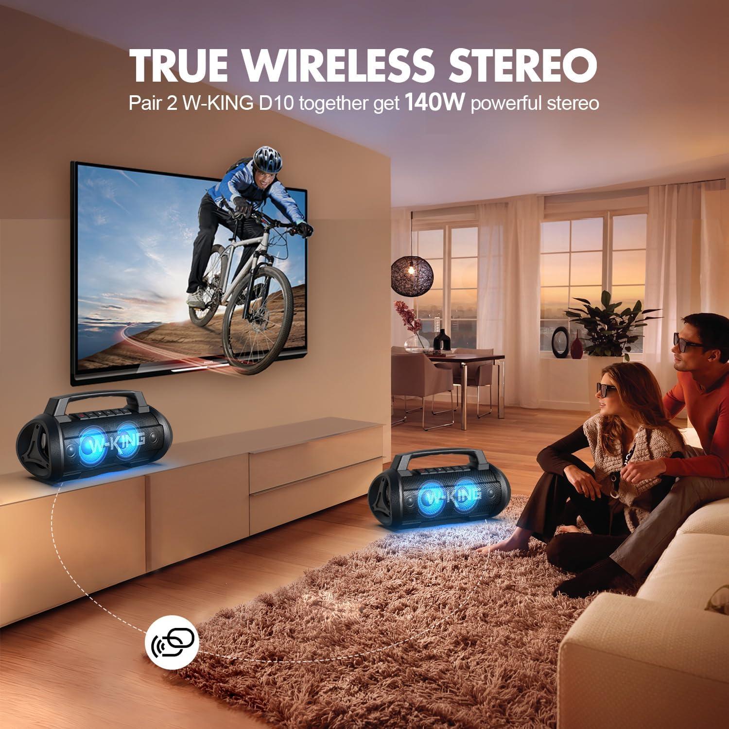 W-KING W-KING 70W(120W Peak) Portable Bluetooth Speaker with Wireless Microphone, Waterproof Bluetooth Speakers with Subwoofer Outdoor Speakers Bluetooth Wireless Loud/Deep Bass/DSP/Stereo Pairing/Power Bank