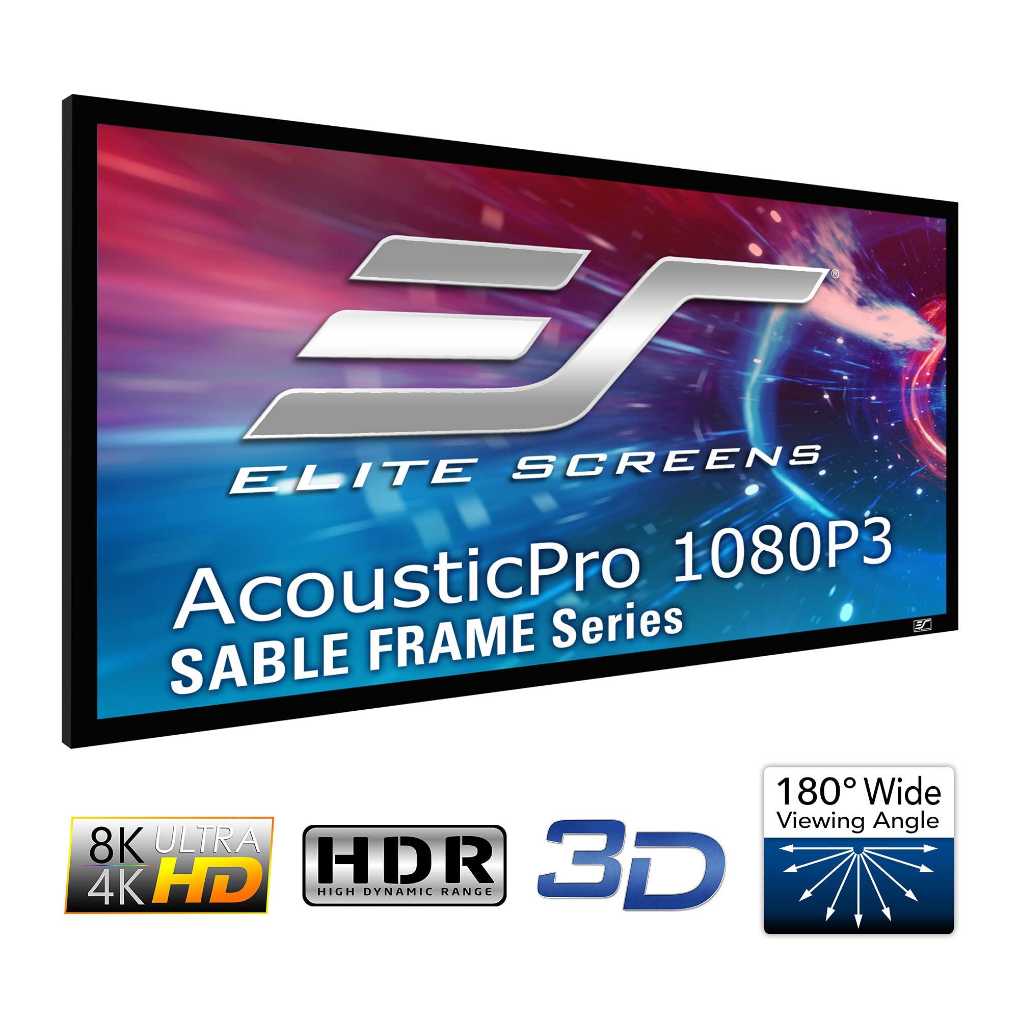Elite Screens Elite Screens Sable Frame Series, 96-inch Diagonal 2.35:1, Sound Transparent Perforated Weave Fixed Frame Projection Projector Screen, ER96WH1W-A1080P3