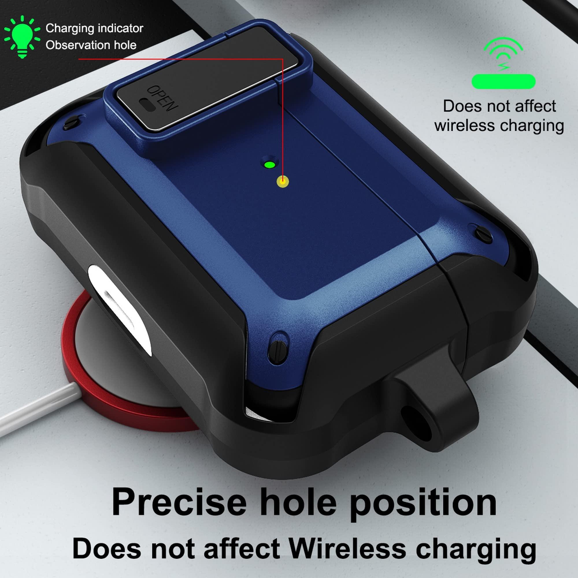 Nakedcellphone Secure-Click Series for Apple Airpods Pro Case, Nakedcellphone Rugged Hybrid Protective Cover with Carabiner Keychain Clip and Lock Closure for Airpods Pro Console (2019) - Navy Blue