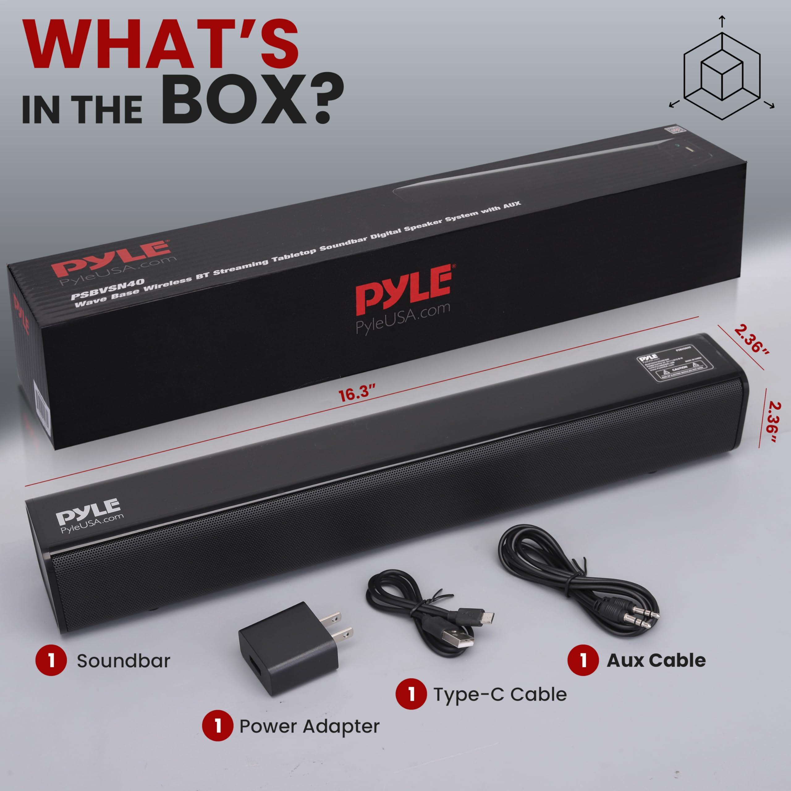 Pyle Pyle Home Theater Soundbar Speaker w/Bluetooth - Wave Base Streaming Tabletop Stand Mount TV Digital System with AUX/USB Port/Micro SD Input, Extended Bass Performance, Full Range Sound Reproduction