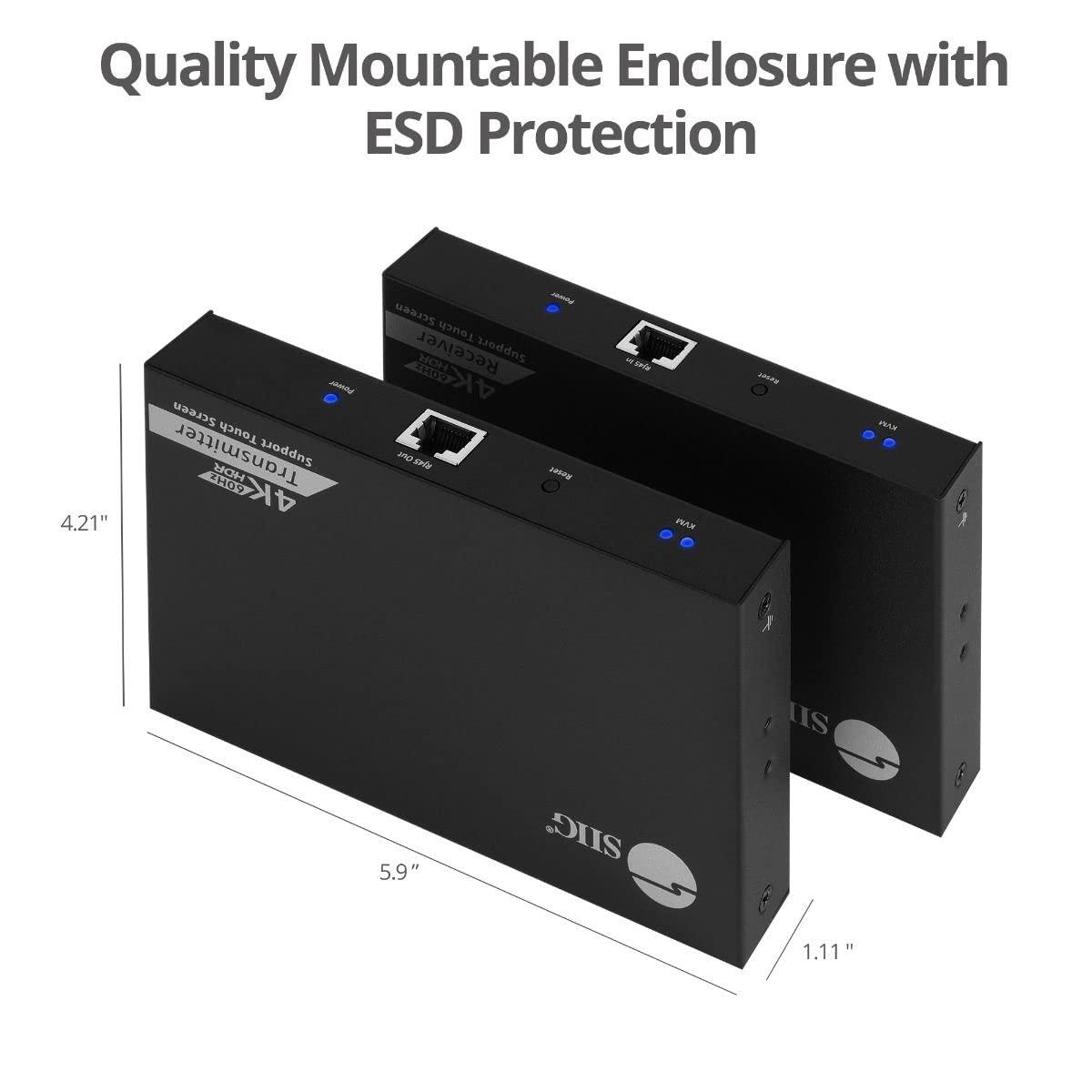 SIIG SIIG HDMI KVM Extender Over CAT6/6e/7 Cable - 4K@60Hz, up to 230ft, HDMI loopout, USB Ports for Keyboard/Mouse, Touch Screen Panel, S/PDIF Audio Extraction, Transmitter & Receiver Kit (CE-H27811-S1)