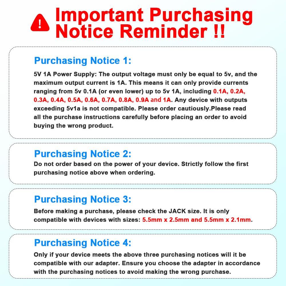 HYGAMOCC 5V 1A AC-DC Adapter, Wall Charger Power Supply Adapter with 5.5 x 2.5mm/2.1mm Plug & 8TIPS,100V-240V Slim Design for Android Tablets Webcam Routers Toys Recorder Speaker & More DC 5V Devices