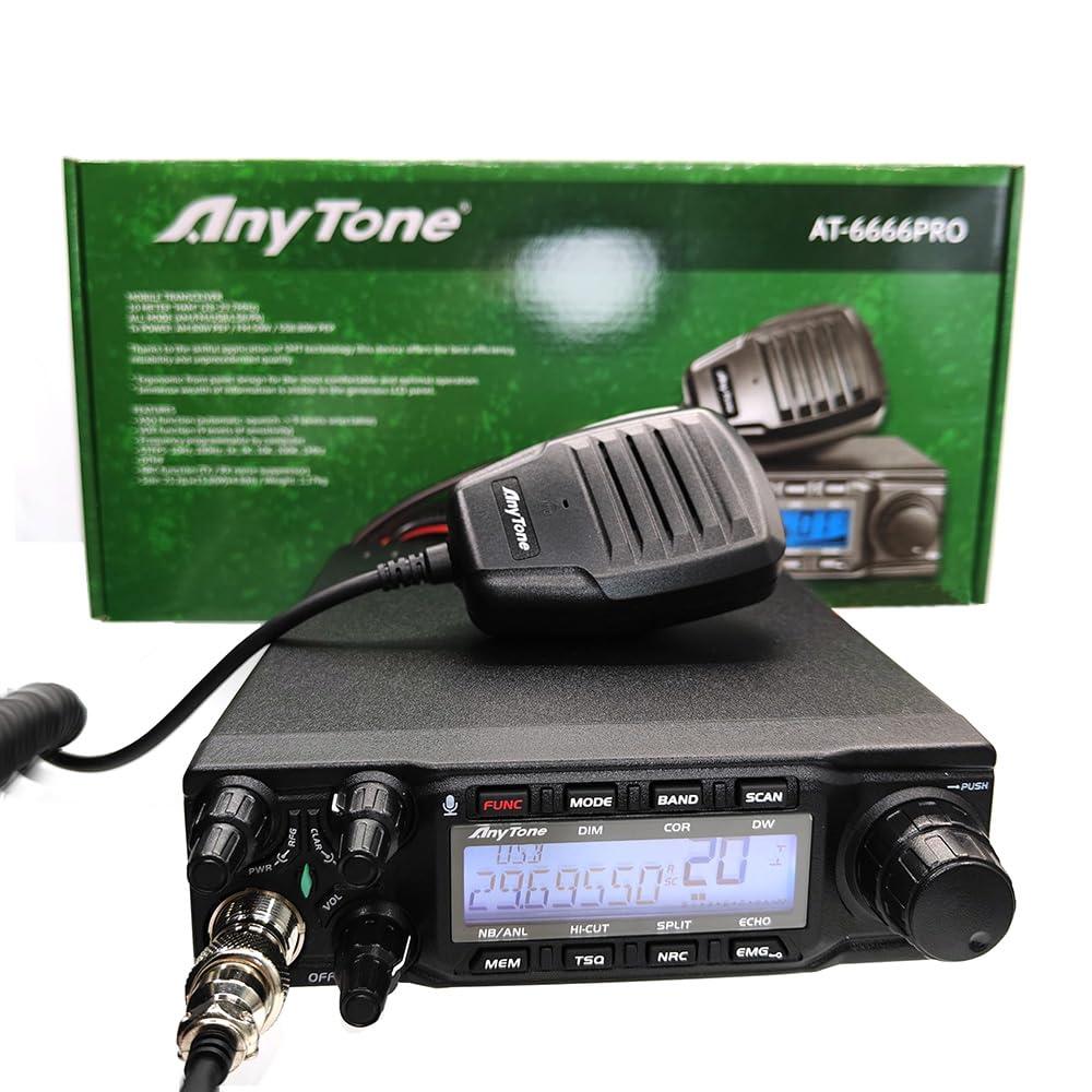 ANYSECU Anysecu AnyTone AT-6666pro 10 Meter Radio High Power 80 Watts Output FM/AM/USB/LSB/CW Mobile Transceiver with Programming Cable