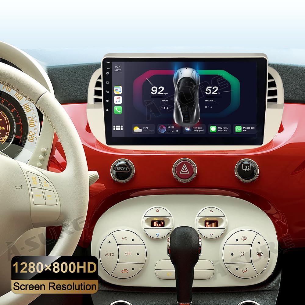 ASURE ASURE 9 inch Car Stereo Radio Upgrade for Fiat 500 500C 2007-2015 White,8Core 4G+64G Android System Car in-Dash GPS Navigation Unit with Carplay Android Auto,1280x720 Touchscreen Multimedia Player