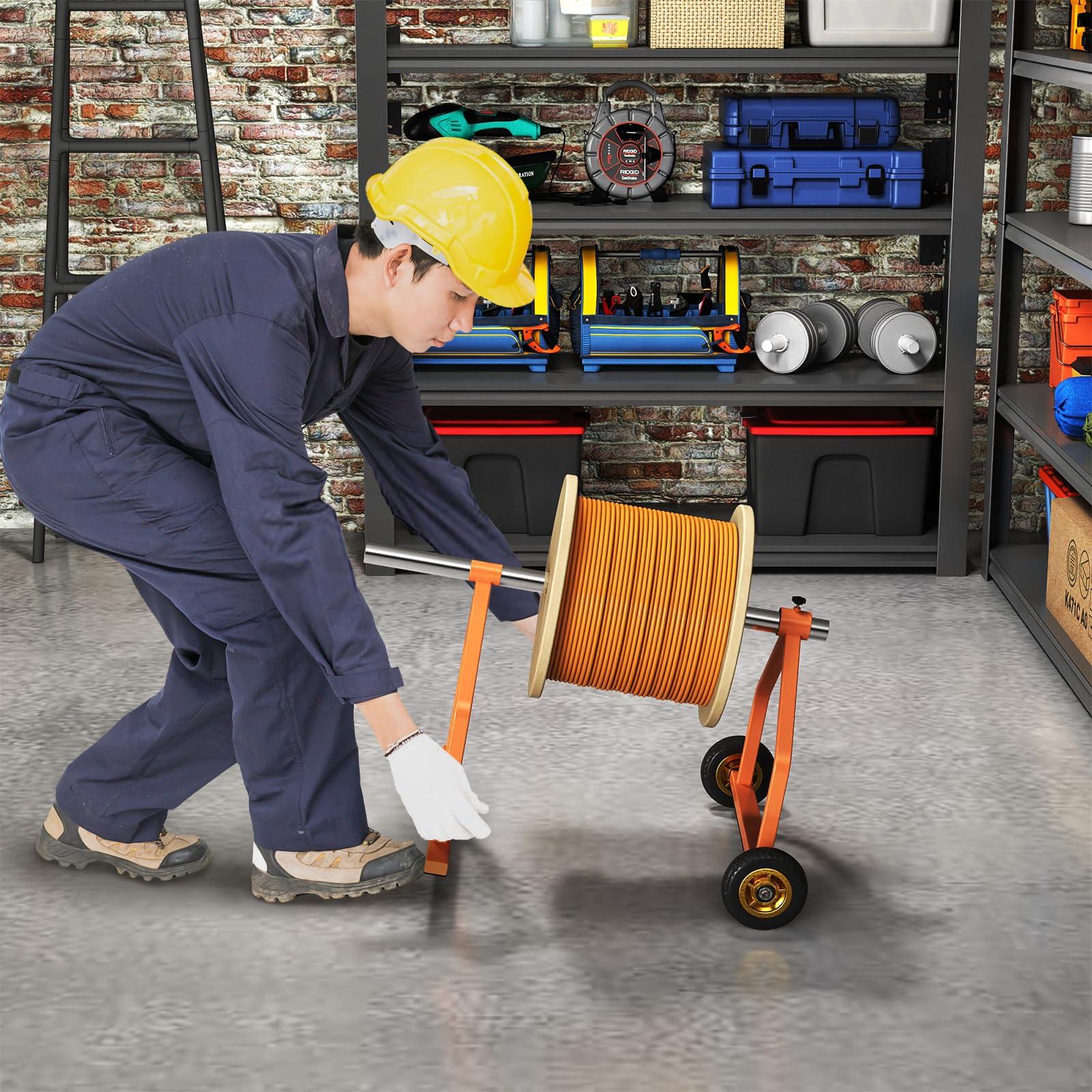 ikare Metal Wire Spool Rack - Cable Rack with Wheels, Wire Spool Holder for Wire Spools Up to 28 Inches in Diameter, Cable Caddy with 220 Lb Capacity