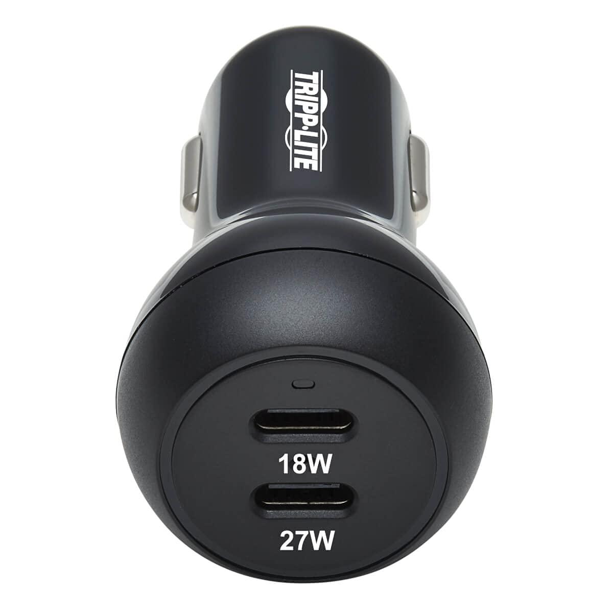 Tripp Lite Tripp Lite USB-C Car Charger, 45W PD Charging Dual Port USB-C Car Charger, USB-C 27W, USB-C 18W, Black (U280-C02-45W-2B)
