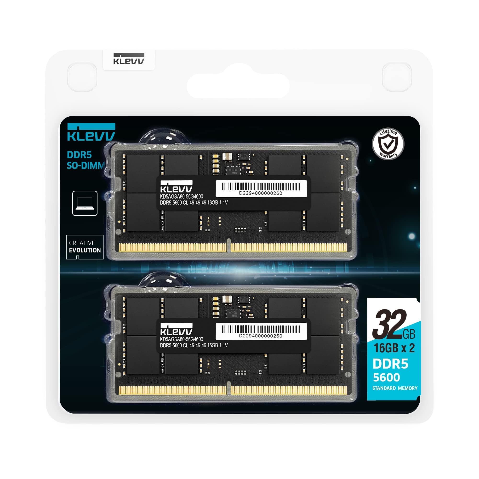 KLEVV KLEVV DDR5 32GB (2x16GB) 5600MHz CL46 A-DIE 1.1V SODIMM Laptop Ram Memory SK Hynix Chip (KD5AGSA80-56G460D)