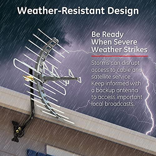 GE home electrical GE Outdoor HD Digital TV Antenna, Long Range Smart TV Antenna, Supports 4K 1080P HD Smart TV VHF UHF, J Mount Included for Attic or Outdoor, Weather Resistant, 29884