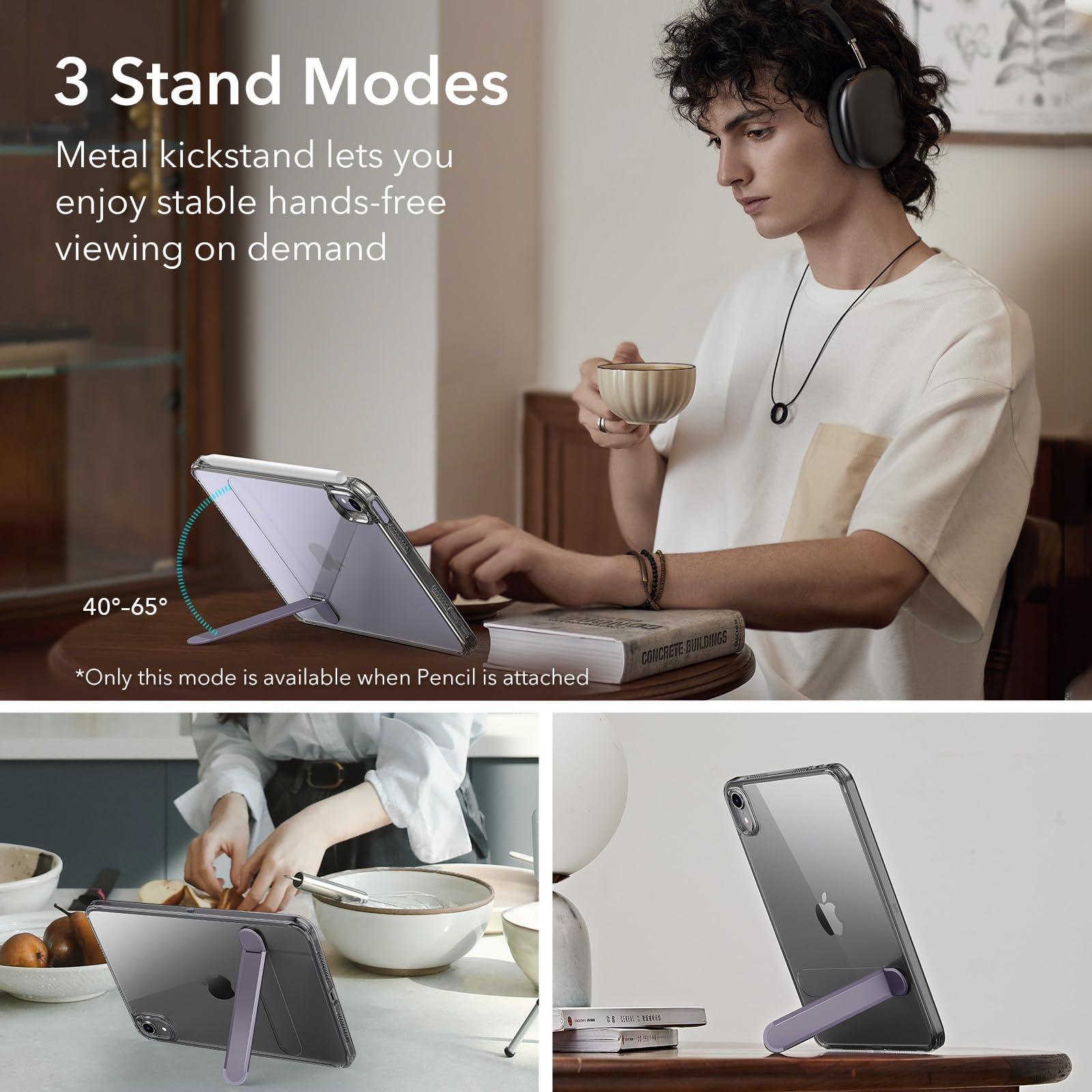 ESR ESR for iPad Mini 7 A17 Pro Case, iPad Mini 7th/6th Generation Case with Stand(2024/2021), 3 Stand Modes, Slim and Light, Drop Safe, Supports Pencil Pro & Pencil (USB-C), Black Clear