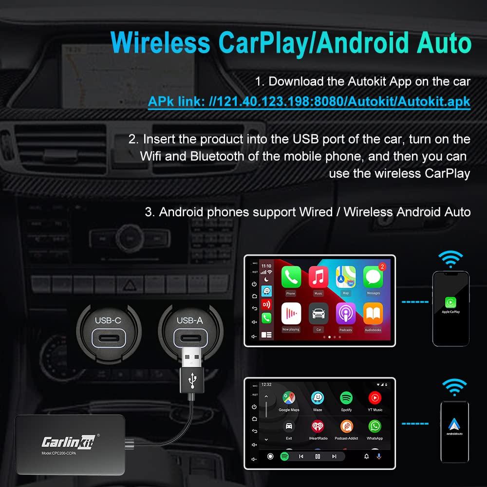 Carlinkit CarlinKit Wireless CarPlay USB Adapter Only Compatible with Android car radios. only for Android Version 4.4.2 or Above. APK Must be Successfully Installed Before use. Model:CPC200-CCPA