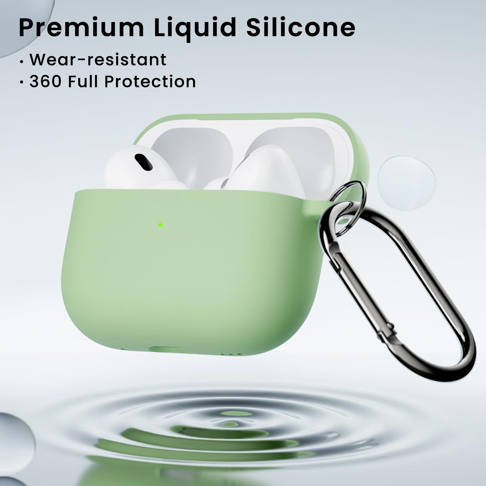 ORNARTO ORNARTO for Airpods Pro 2nd/1st Generation Case with Cleaner Pen, Eartips Cover, Full Protective Soft Silicone for AirPods Pro Case 2022/2019 with Keychain, Front LED Visible Skin Cover-Pistachio