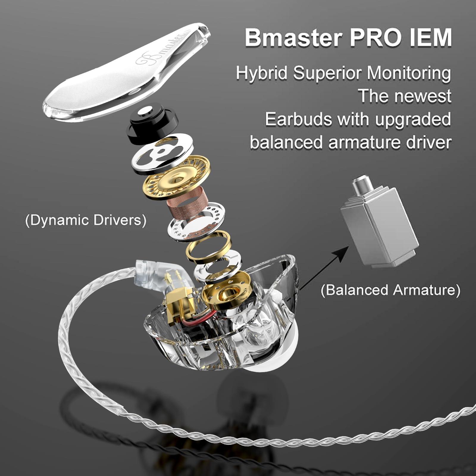 BASN BASN Bmaster Triple Driver in-Ear Monitors Headphones with Powerful Deep Bass, HiFi Stereo IEM Earphones with Upgraded Detachable 2-Pin Cables for Musicians (White/Black, 2-Pin)