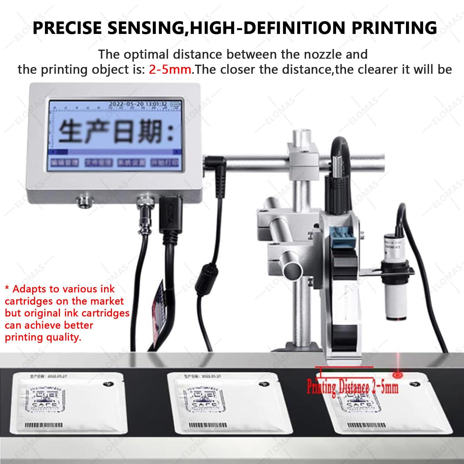 ZWJABYY ELOMAS 12.7mm/25.4mm Industrial Inkjet Printer,Online Batch Coder Automaticaly Coding&Marking Equipment for Printing Text,Number,Manufacturing/Expiry Date,Time,MRP,Qr Code,Barcode,Graphics,25.4mm