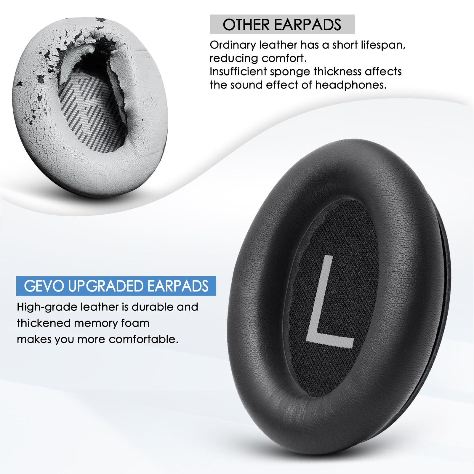 GEVO Earpads Cushions for Bose Headphones, Replacement Ear Pads for Bose QuietComfort 45/QuietComfort SE/New Quiet Comfort Wireless Over-Ear Headphones-Softer Leather, Luxury Memory Foam (Black)