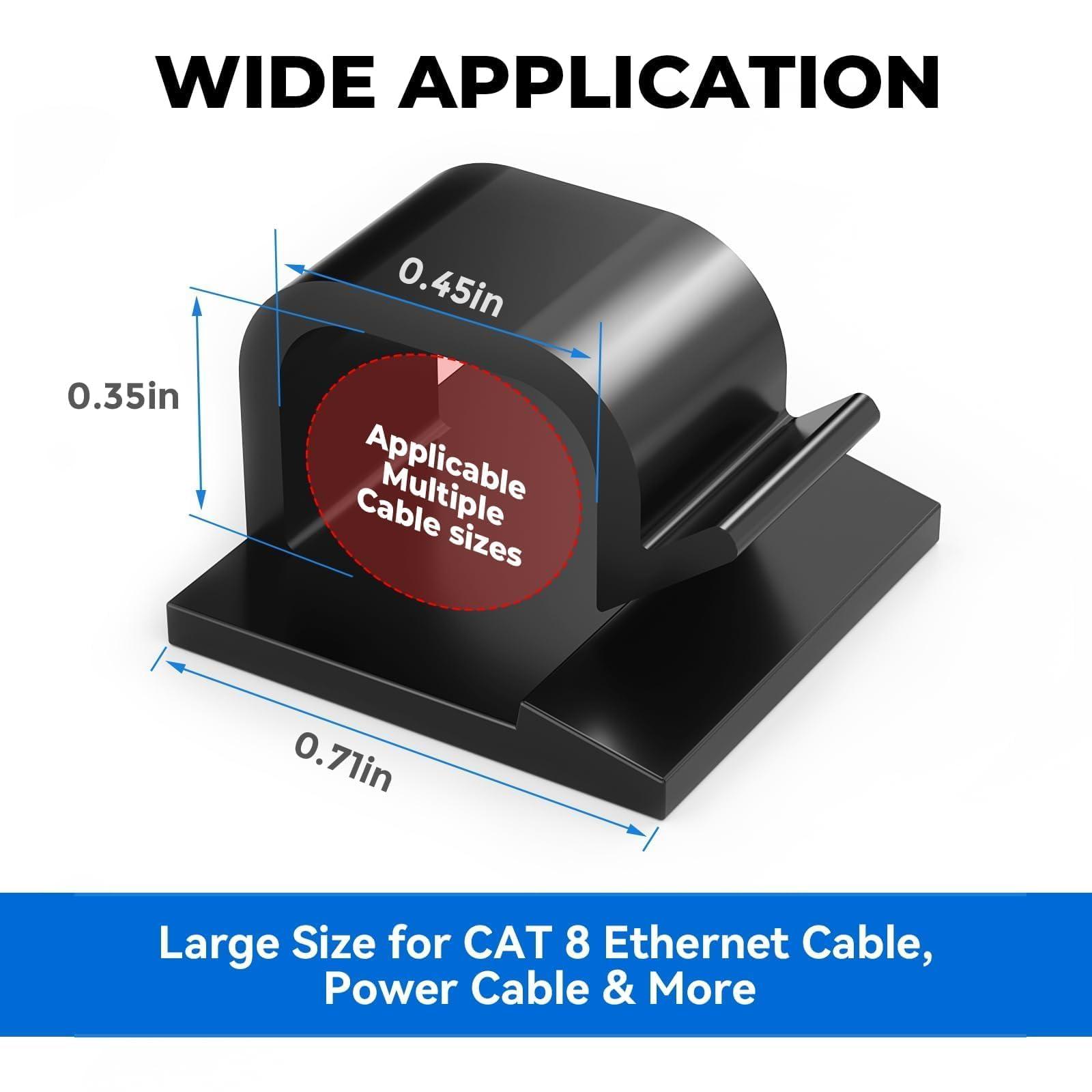 Yocice Large Cable Clips 40pcs with Strong Adhesive Tapes,Wire Holder Organizer Cord Management for Car, Office and Home (Black- L05(40PCS))