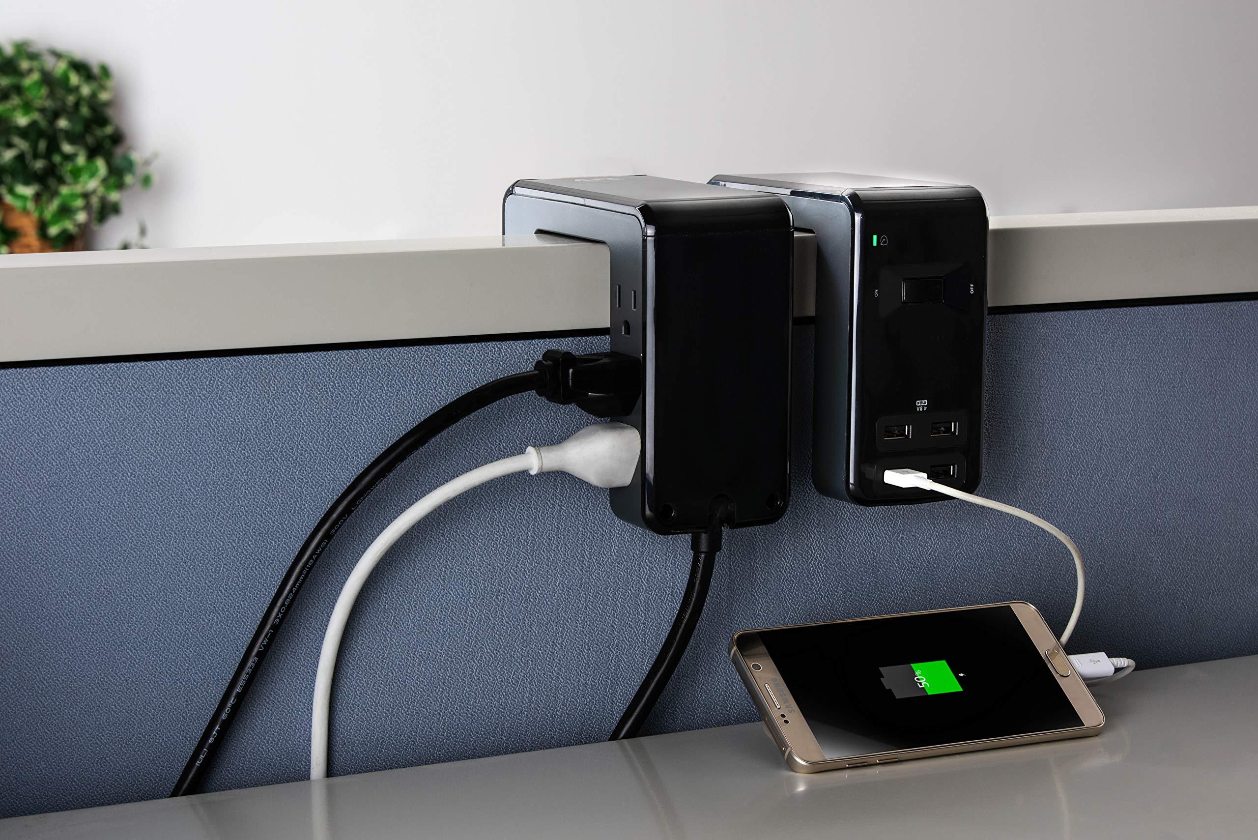 APC APC Desk Mount Power Station PE6U4, U-Shaped Surge Protector with USB Ports (4), Desk Clamp, 6 Outlet, 1080 Joules Black