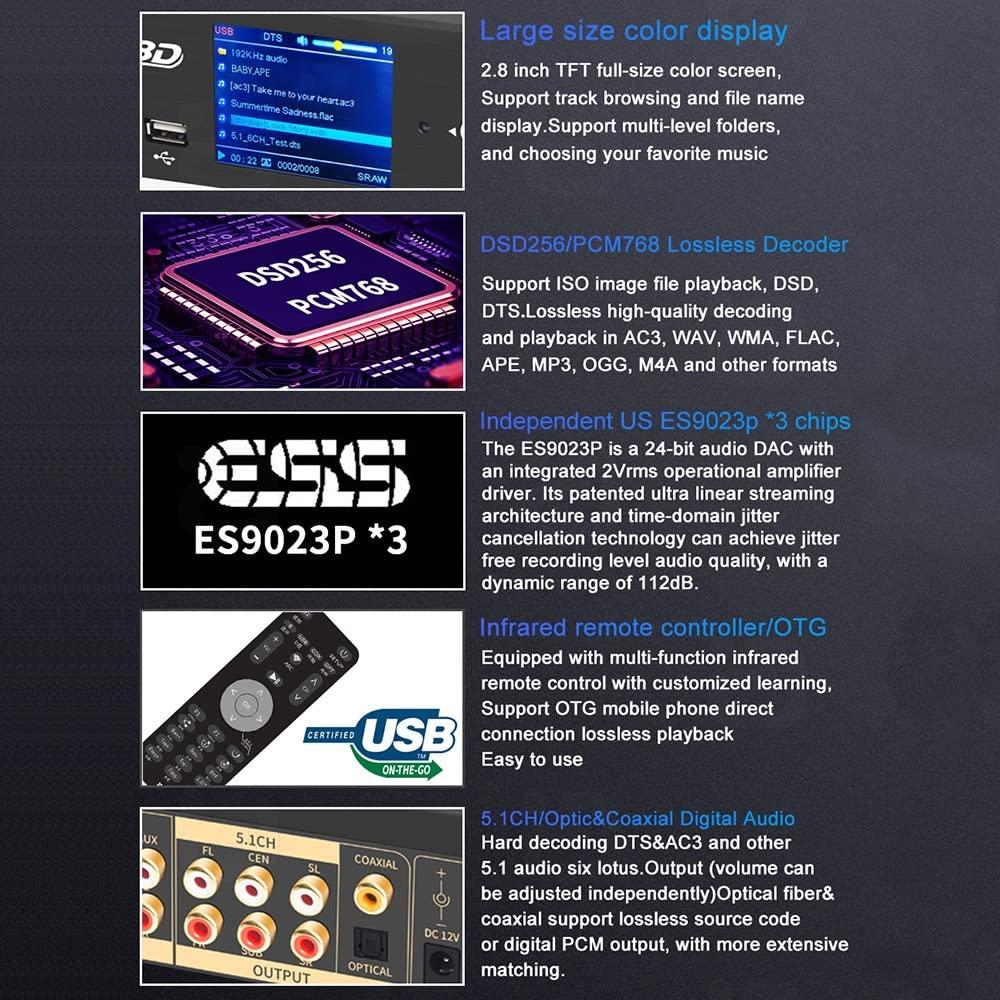 Braveking1 5.1CH Surround Sound Decoder Separator Converter for DTS AC3, 4K 60Hz HDMI 2 in 1 Out, HDCP 2.2 HDR, Digital Analog Audio Video System 192Khz/24Bit, with Bluetooth 5.0 Receiver