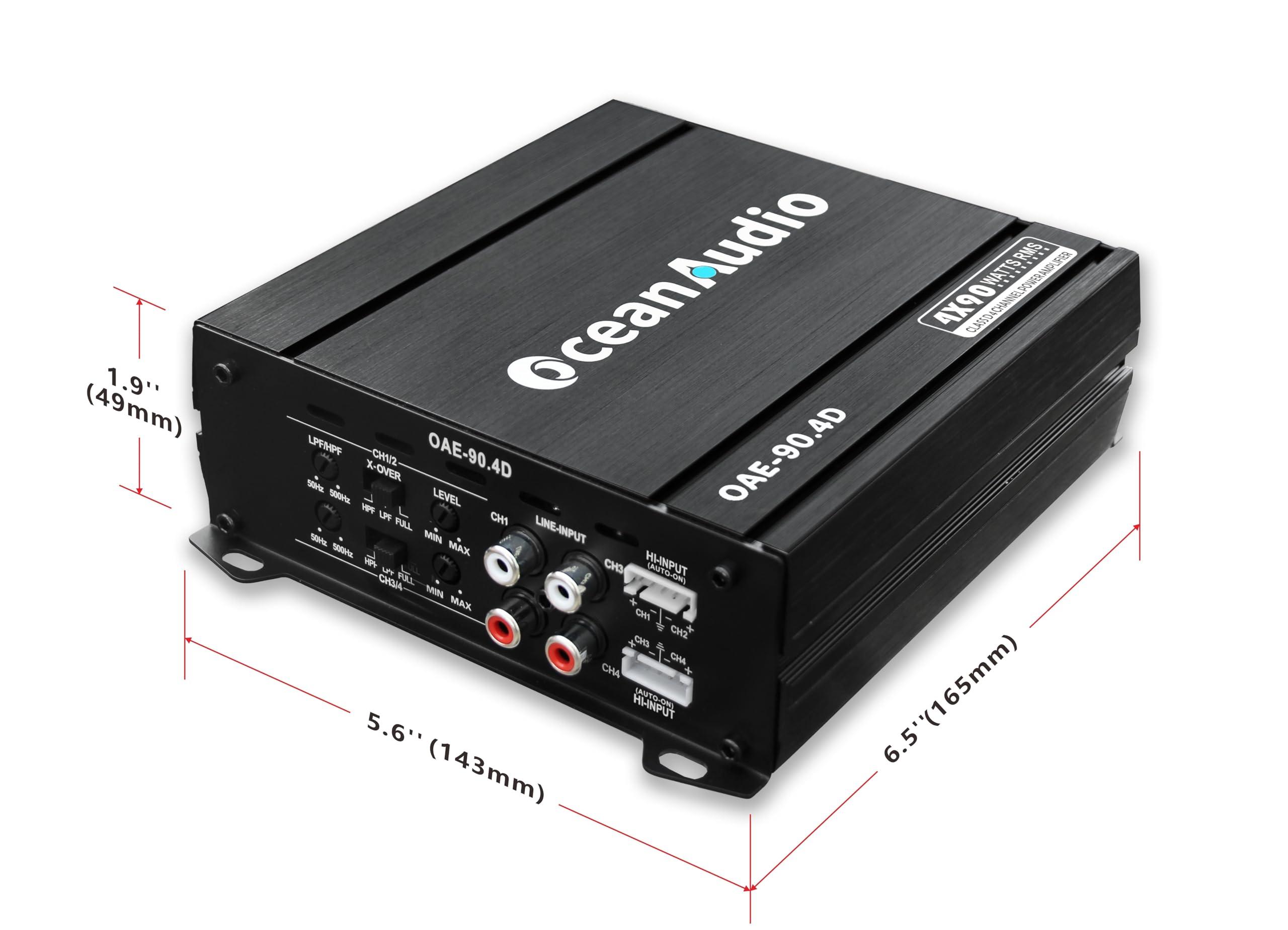 OceanAudio OceanAudio OAE-90.4D Compact Full-Range Class D 4 Channel 720W Car Amplifier, Max Power @2 4 * 180W RMS Power @2 4 * 90W, @4 4 * 60W, 2 Bridged Channels RMS Power @4 2 * 180W