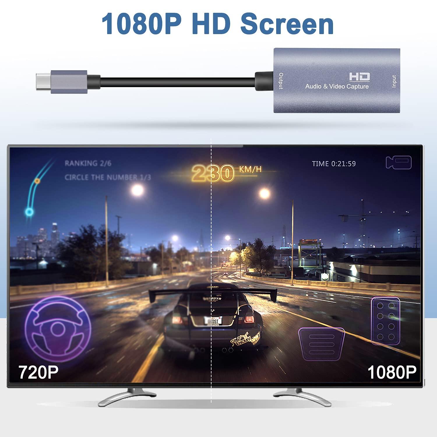 Guermok Guermok Video Capture Card, USB3.0 HDMI to USB C Audio Capture Card, 4K 1080P 60FPS Capture with Type-C Adapter Devices for Gaming Live Streaming, Video Recorder, Windows Mac OS System OBS Zoom