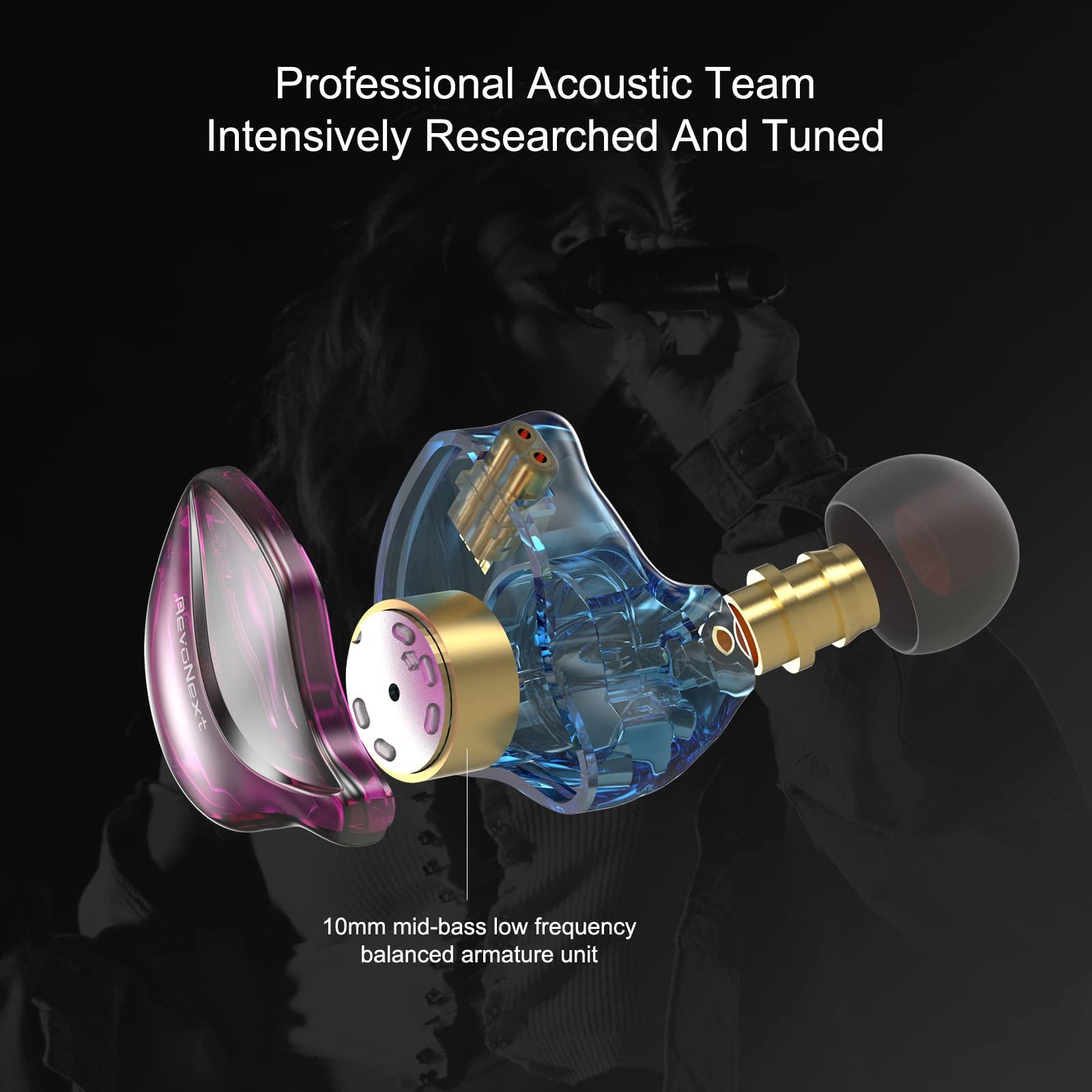 RevoNext RevoNext in Ear Monitor Headphones HiFi Stereo Wired Earbuds with Microphone 2 Pin Detachable Cable IEM Earphones for Musicians Drummers Singers, Purple