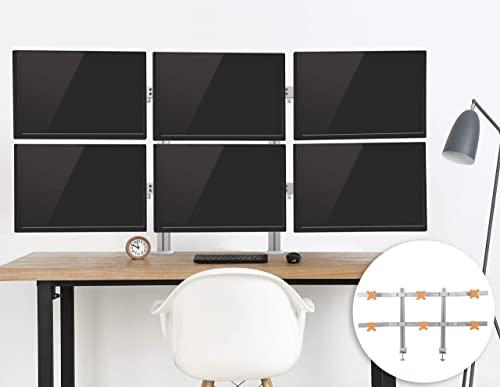 Stand Steady Stand Steady 6 Monitor Mount Desk Setup - Heavy-Duty Height Adjustable Monitor Stand, Swivel Arm with Clamp-On Base, 6 Screen VESA Mount Fits Most LCD/LED Monitors 17-32 in. (Silver, 6 Mounts)