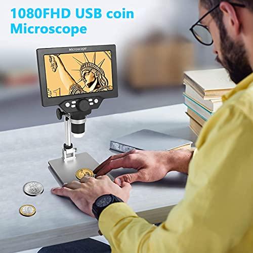 UF-TOOLS UF-TOOLS 7 Inch LCD Digital Microscope with 64GB TF Card, 1200x Magnification, 12MP Ultra-Precise Focusing Camera 1080P Video Microscope 8 LED Lights for Coin Circuit Board Soldering PC Watch Repair