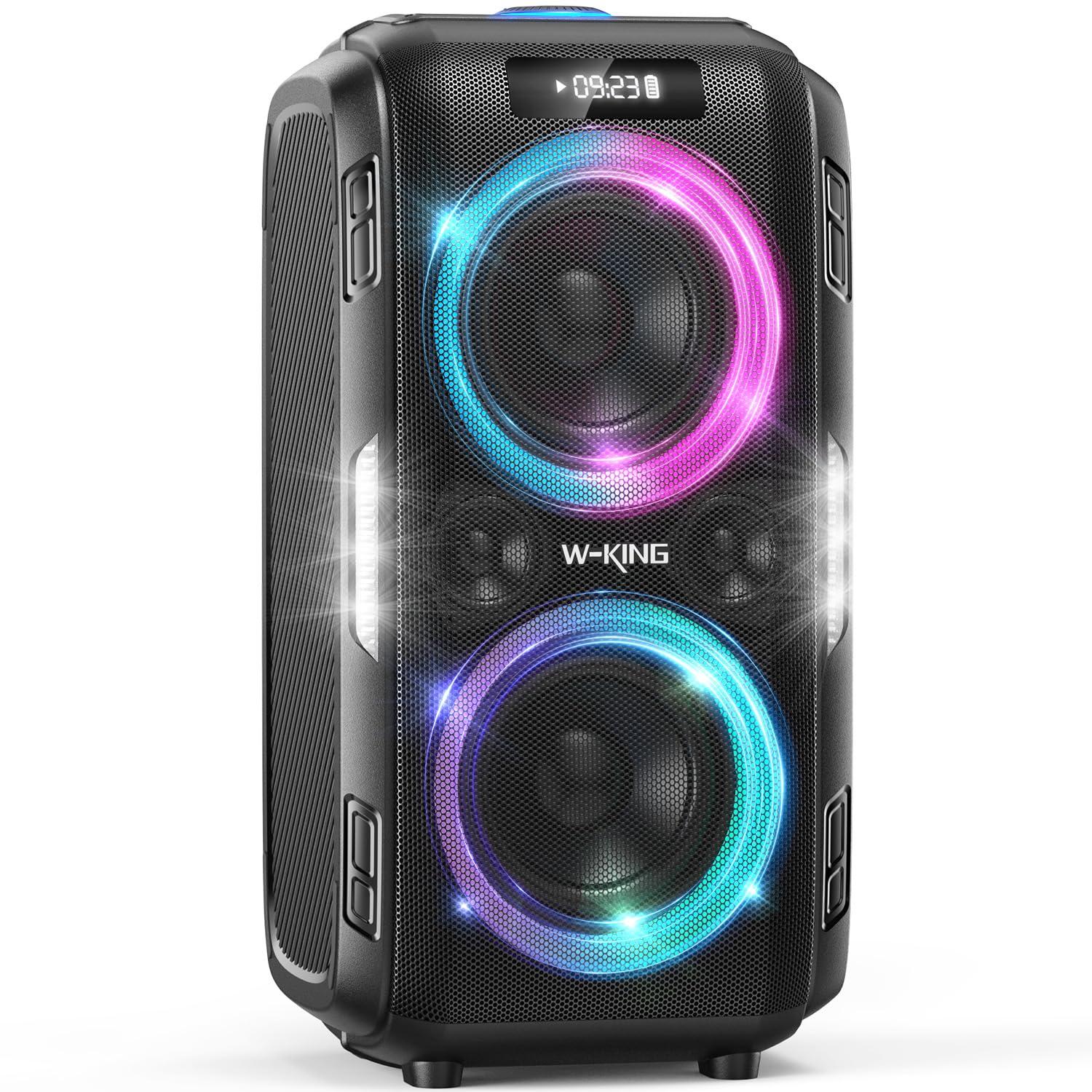 W-KING W-KING Party Large Bluetooth Speaker Loud-(200W PEAK)120W Extra Deep Bass, V5.3 Big Boombox Karaoke Portable Speaker Wireless, 12 Custom Bass, Massive 120dB/IPX5/Lights/USB Play/MIC&Guitar Port/TF/AUX