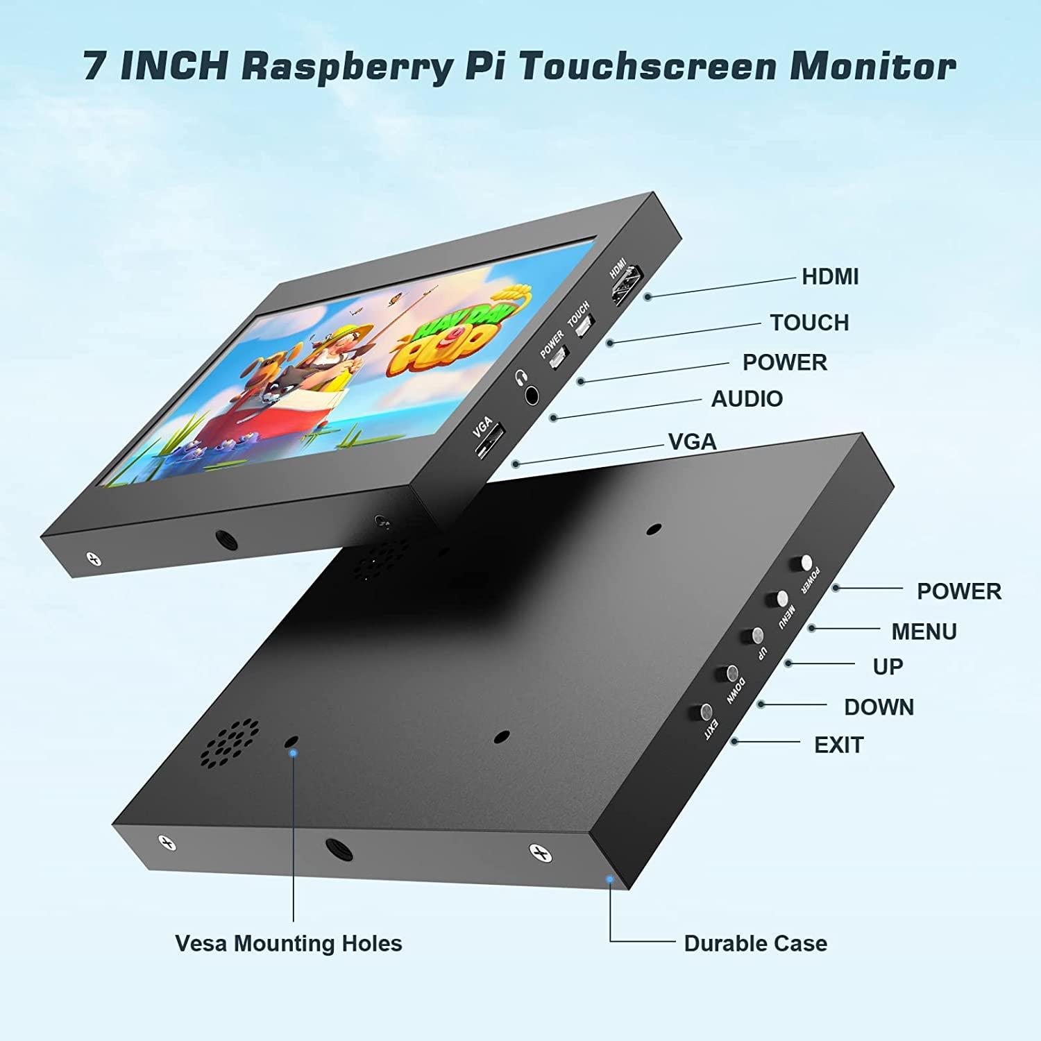 Chnia OEM PONPY 7" Raspberry Pi Touchscreen Monitor USB/HDMI Portable Monitor Capacitive Pi Display for PC Phones Raspberry Pi 4B 3B+ 3B 3A+ 2B B+