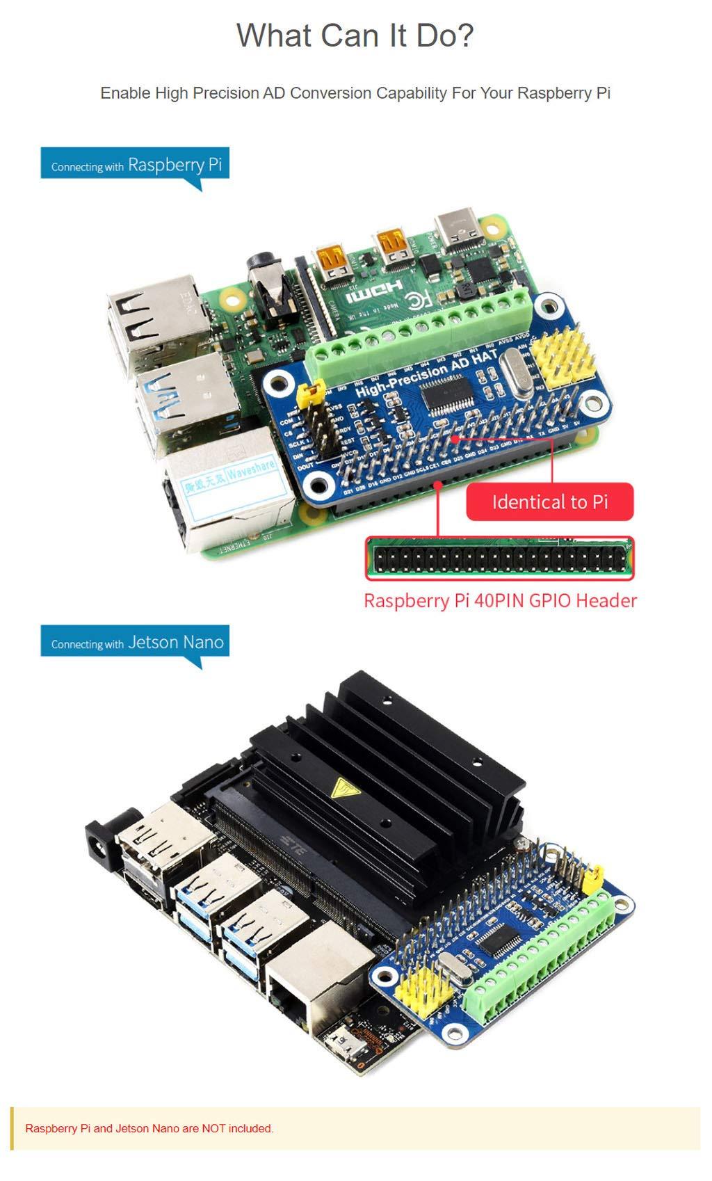 Coolwell High-Precision AD HAT Fits Raspberry Pi Series & Jetson Nano, ADS1263 10-Ch 32-Bit ADC