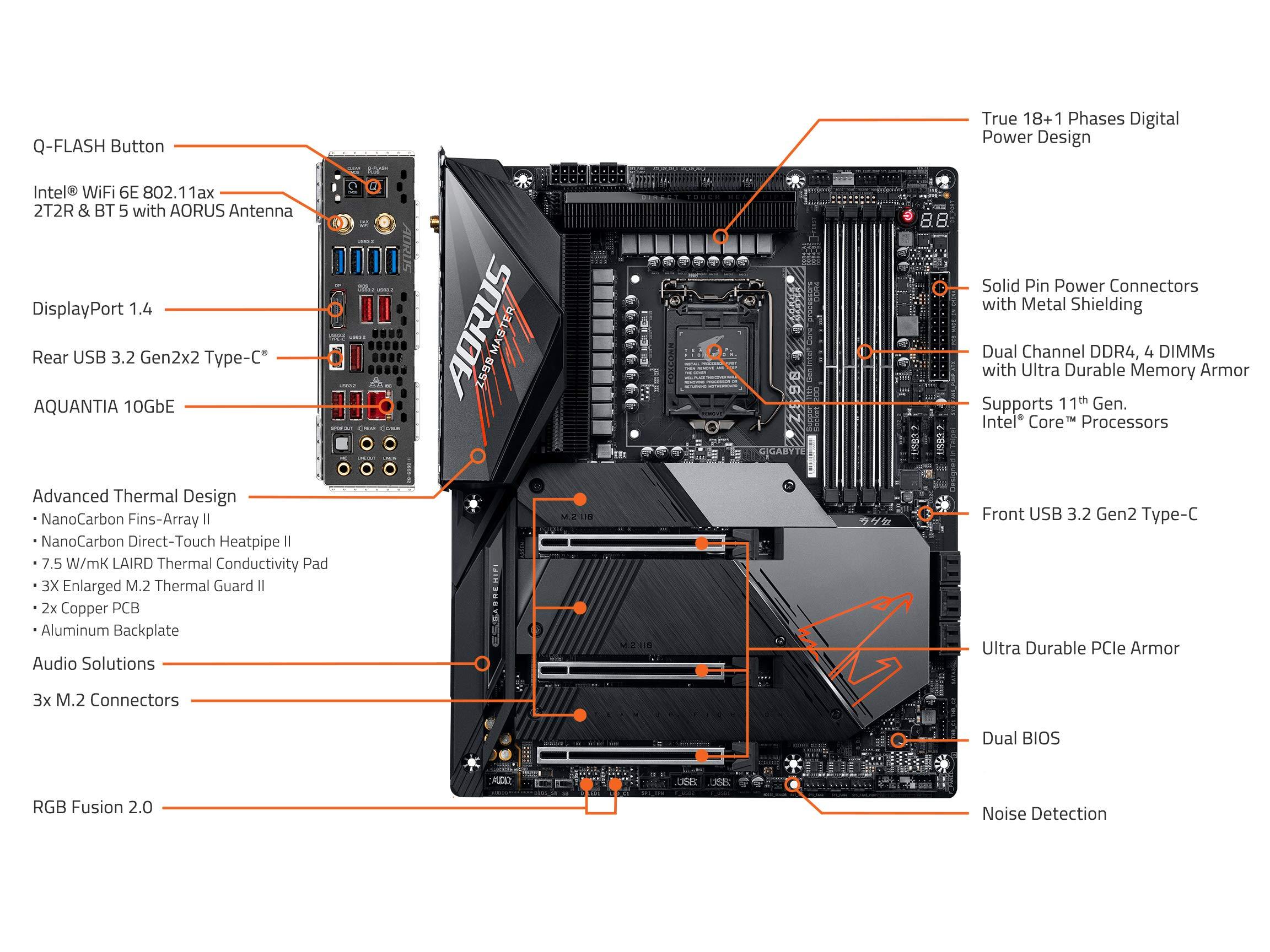 GIGABYTE GIGABYTE Z590 AORUS Master (LGA 1200/Intel Z590/ATX/Triple M.2/PCIe 4.0/USB 3.2 Gen2X2 Type-C/Intel WiFi 6E/AQUANTIA 10GbE LAN/Gaming Motherboard)