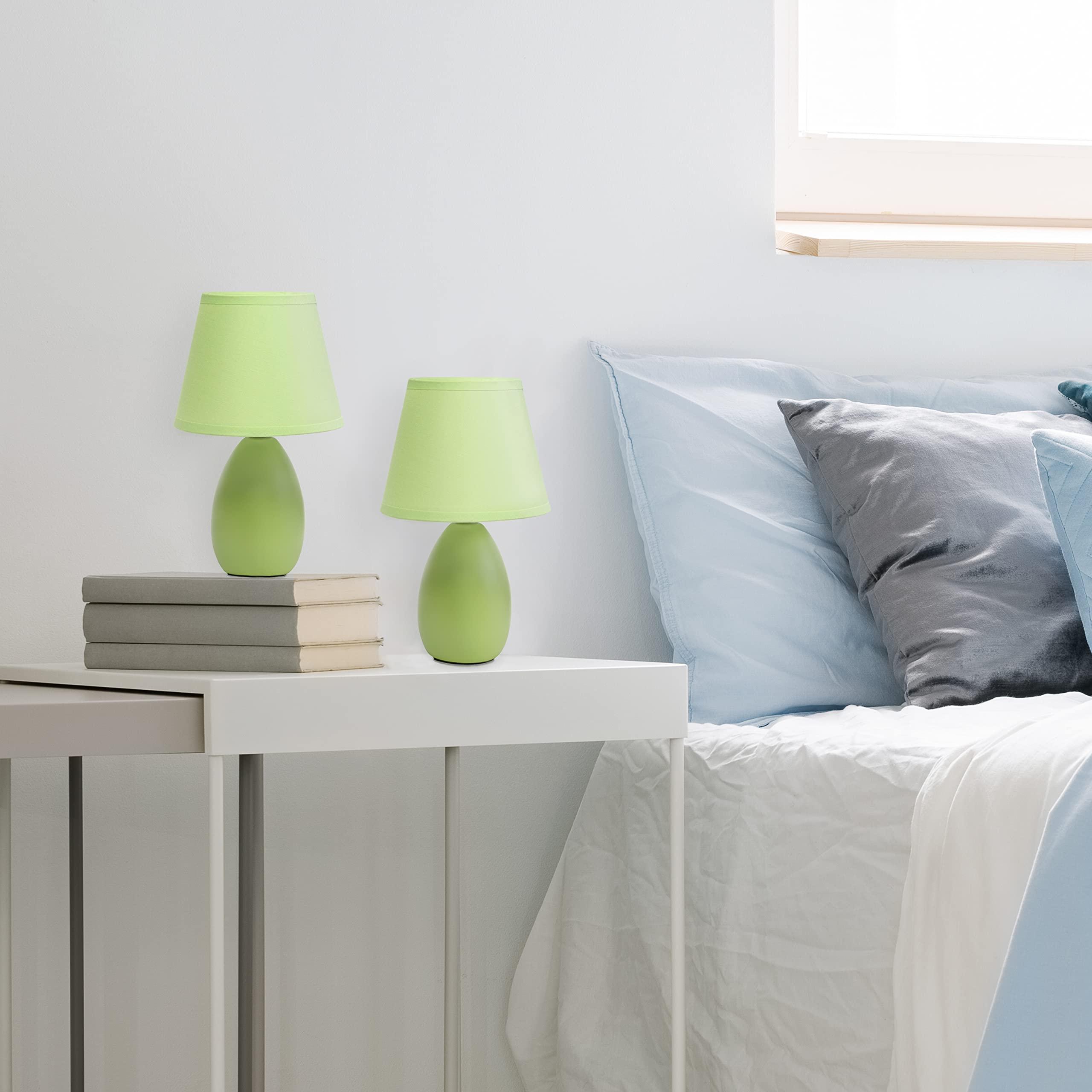 Simple Designs Simple Designs LT2009-GRN-2PK Mini Oval Egg Ceramic Bedside Table Lamp 2 Pack Set, Green