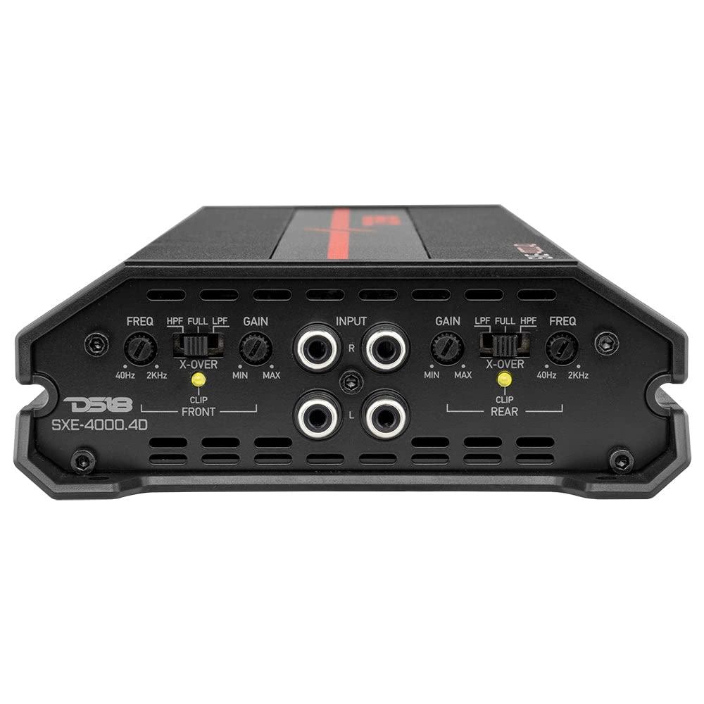 DS18 DS18 SXE-4000.4D/BK Car Amplifier Stereo Full-Range Class D 4-Channel 275x4 RMS @4 OHM 4000 Watts - Powerful and Compact Amp for Speakers in Car Audio System