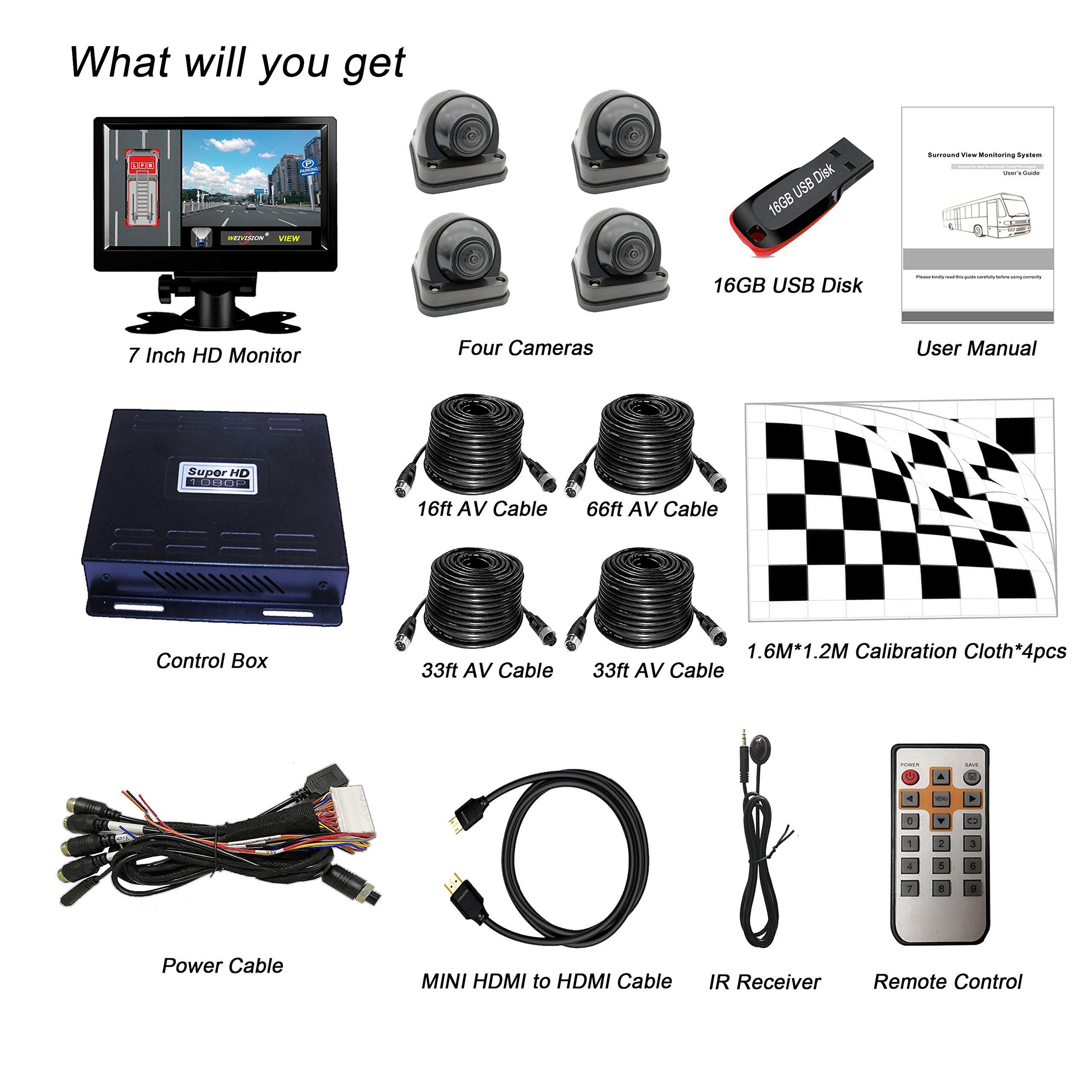 weivision Weivision 1080P FHD 360 Degree Bird View Surround Panoramic View Car Vihicle DVR Camera System Kit for Fire Engine/Bus/School Bus/Truck/Semi-Trailer/Box Truck/RV + 7inch HD Display