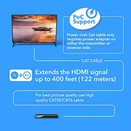 OREI OREI UltraHD HDMI Extender 4K 18G HDBaseT Over Single CAT5e/CAT6 Cable 4K @ 60Hz Upto 230FT with IR Remote 1080P Upto 330 Ft - Power Over Cable - Zero Latency Black