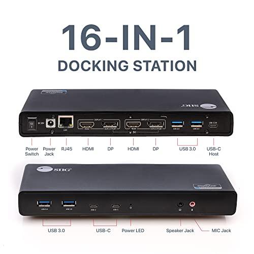 SIIG SIIG USB Type C Dual 4K Docking Station with 60W PD - Dual 4K@60Hz or Single 5K@60Hz Monitor Laptop Dock - DisplayLink - 2 HDMI 2 DisplayPort, 4 USB 3.0 Ports, 2 Type C Ports, Gigabit Ethernet Port