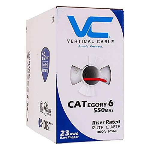 VC VERTICAL CABLE Vertical Cable Cat6, 550 MHz, UTP, 23AWG, Solid Bare Copper,1000ft, Bulk Ethernet Cable - 161 Series, Red