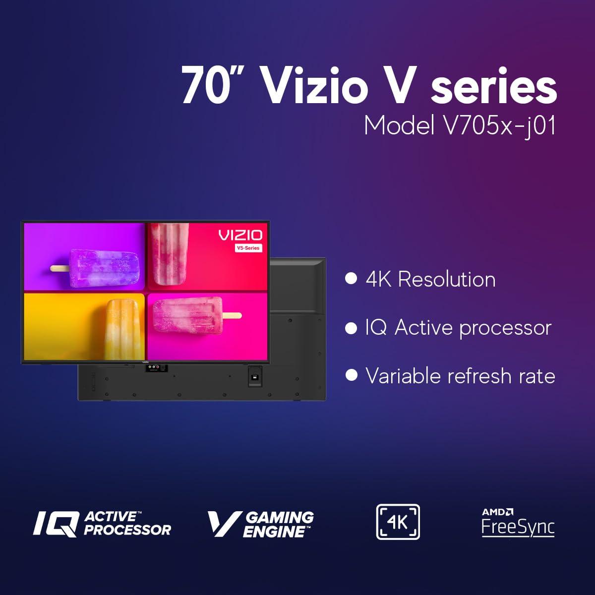 VIZIO VIZIO 70-inch V-Series Full Array LED 4K UHD Smart TV, HDR10+, IQ Active, V-Gaming Engine, with Apple Airplay and Chromecast Built-in + Free Wall Mount (No Stand) - V705X-J01 (Renewed)