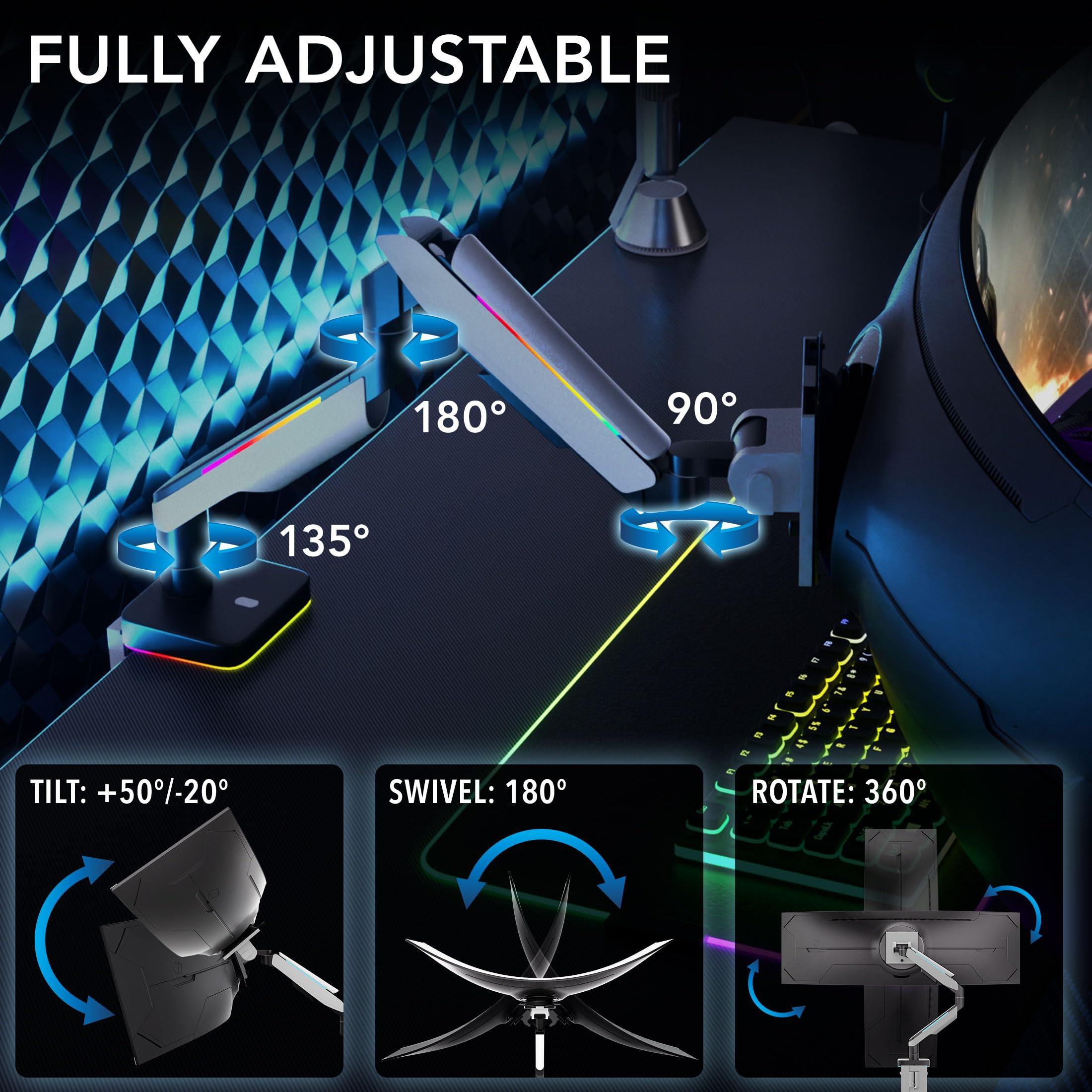 Mount-It! Mount-It! Heavy-Duty Ultrawide Monitor Arm up to 49" / 44 lb for Samsung Odyssey G9, 75x75 and 100x100 VESA Desk Mount for Widescreen Curved Monitors, Gas Spring, RGB Lights, Clamp and Grommet