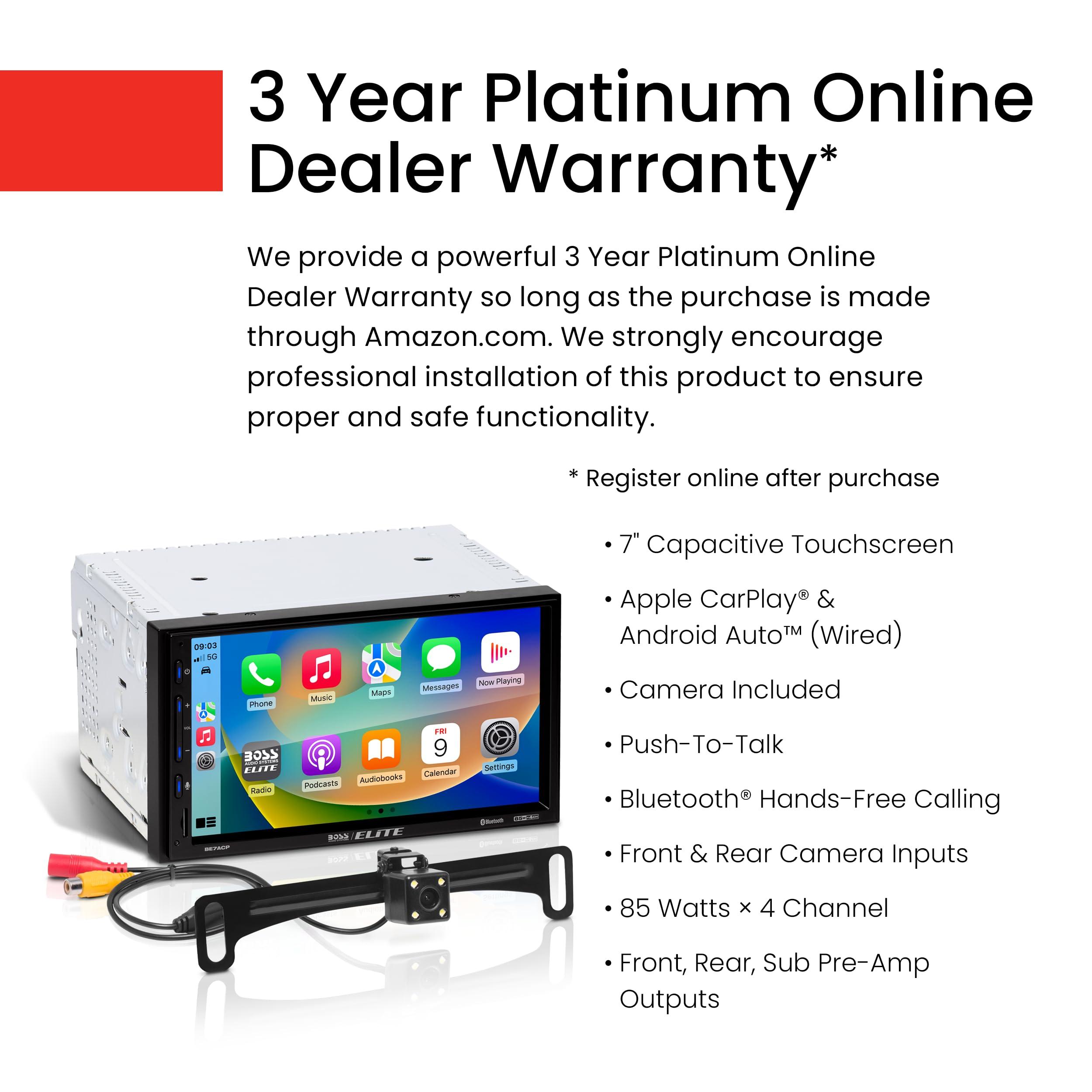 BOSS Audio Systems BOSS Audio Systems Elite BE7ACP-C Car Stereo - 7\" Display, Apple CarPlay & Android Auto Head Unit, Double DIN Touch Screen Car Stereo, Bluetooth, AM/FM Radio Receiver, USB, SD, Backup Camera