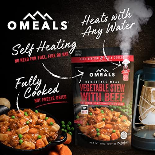 OMEALS OMEALS Vegetable Stew w/Beef-MRE-Extended Shelf Life-Fully Cooked w/Heater-No Refrigeration-Outdoor Enthusiast, Travelers, Emergency Supplies-USA Made