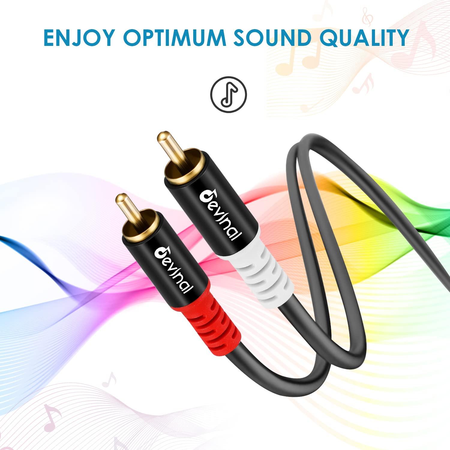 Devinal Devinal RCA Y Cable, RCA/Phono Y Splitter, RCA 1 Male to 2 Male Y Adapter, Male/Male Subwoofer Cable Gold Plated for subs/amps/Hi-Fis/Home Theater/receivers 3.3Feet/1M