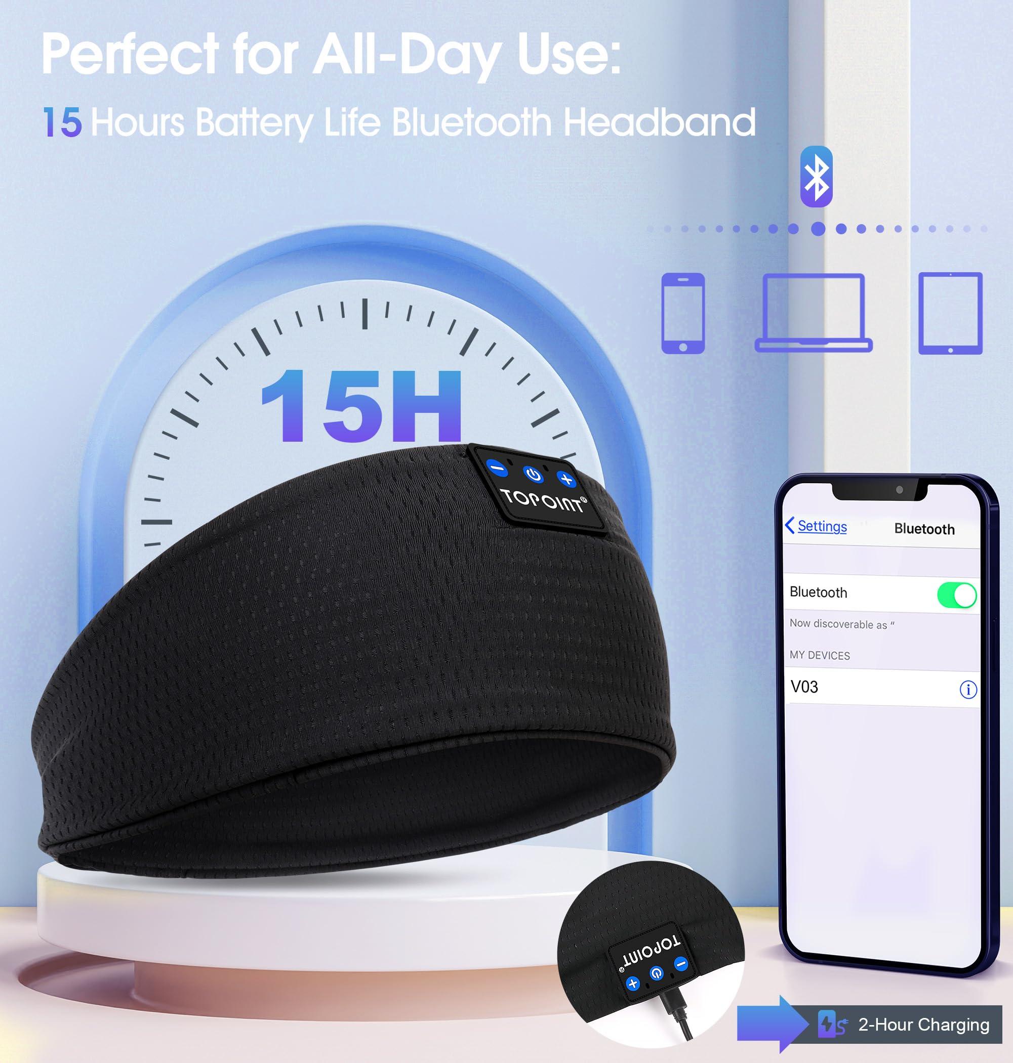 TOPOINT TOPOINT Sleep Headphones Headband Bluetooth and Sleep Mask with Headphones Bluetooth