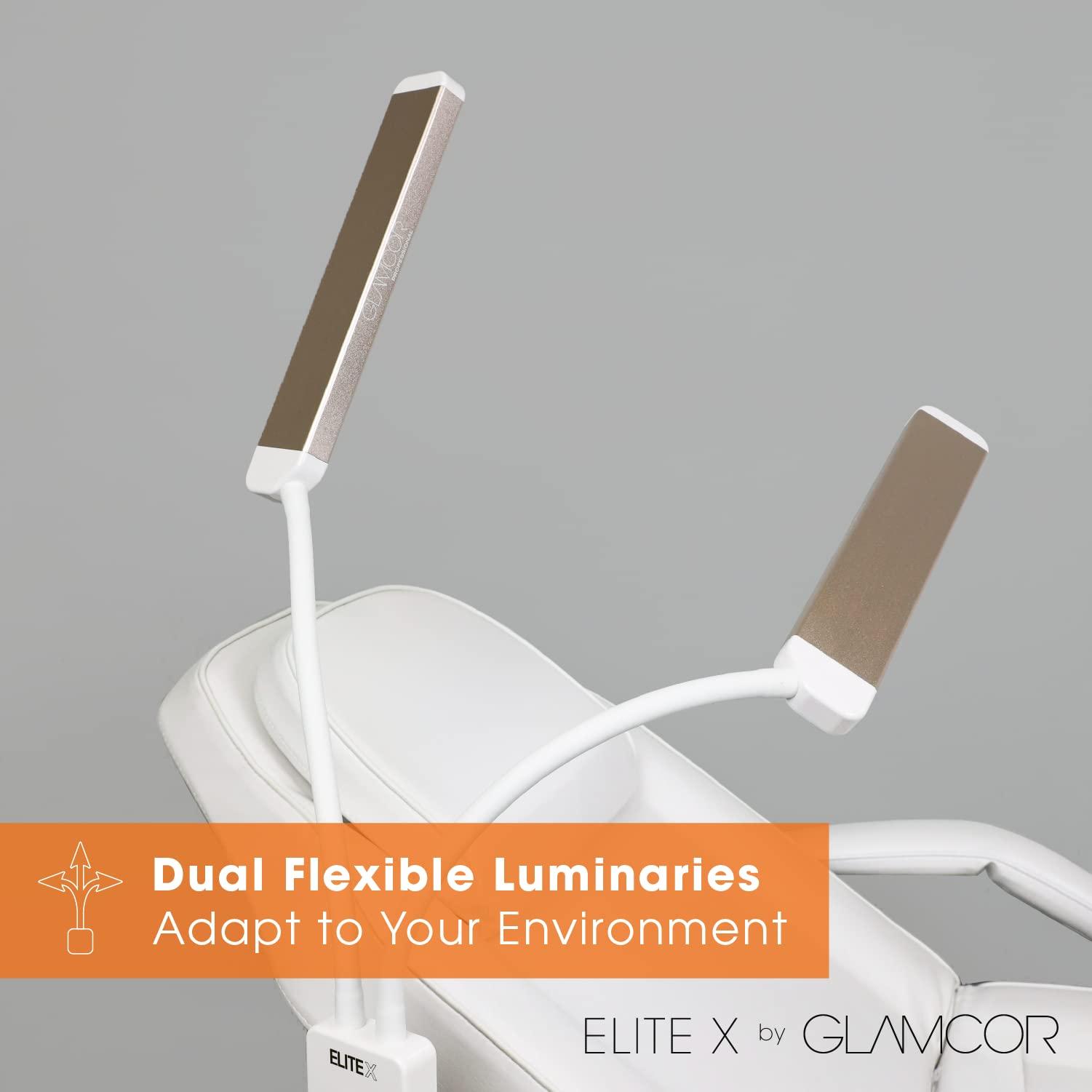 Glamcor GLAMCOR Elite X Portable LED Lighting Kit for Eyelash Extension, Esthetician, Makeup, Filming & Photography | 5600K Five-stage Dimming Daylight, with Travel Bag & Tripod (White/Gold)