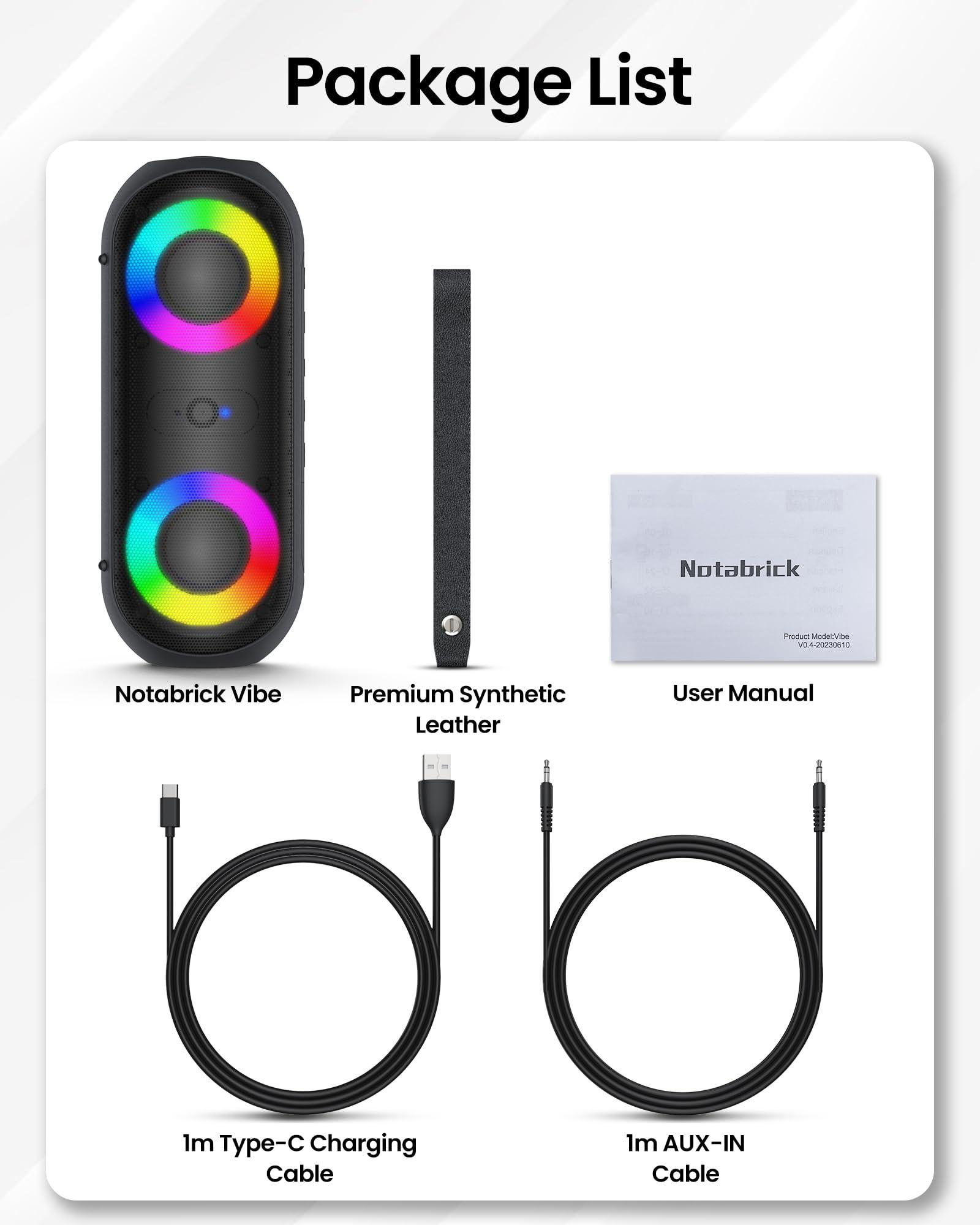 NOTABRICK Bluetooth Speakers with Light, 30W Portable Bluetooth Wireless(100FT Range) Loud Stereo Sound, IPX7 Waterproof Shower Speakers, RGB Multi-Colors Rhythm Lights, 1000mins Playtime for Indoor&Outdoor