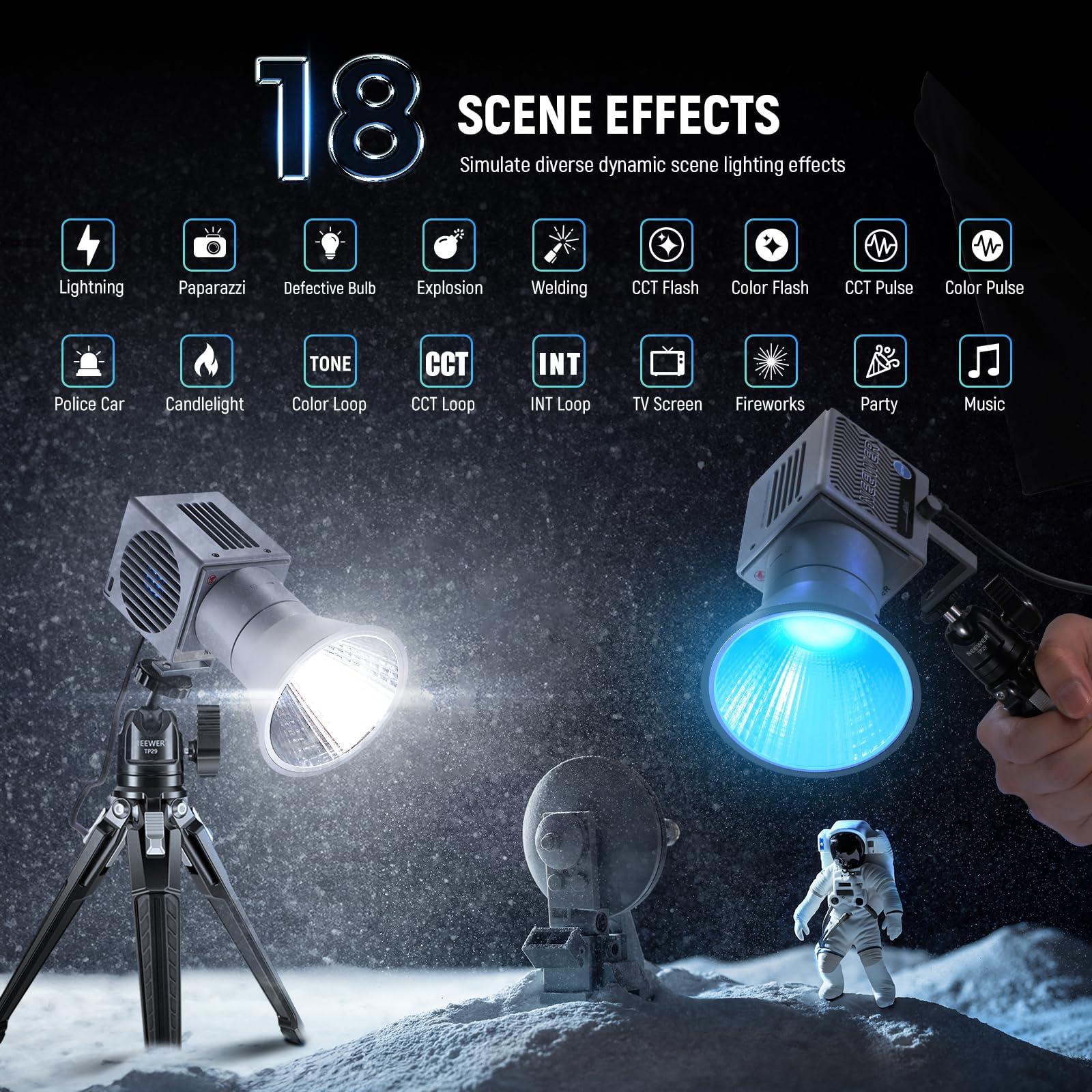 Neewer NEEWER 60W Portable RGB LED Video Light Handheld Fill Light, APP/2.4G/Panel Control 18 Scenes 8700Lux/1m 2700-6500K CRI97+ Dimmable COB Continuous Output Lighting for Video Recording Streaming, HS60C