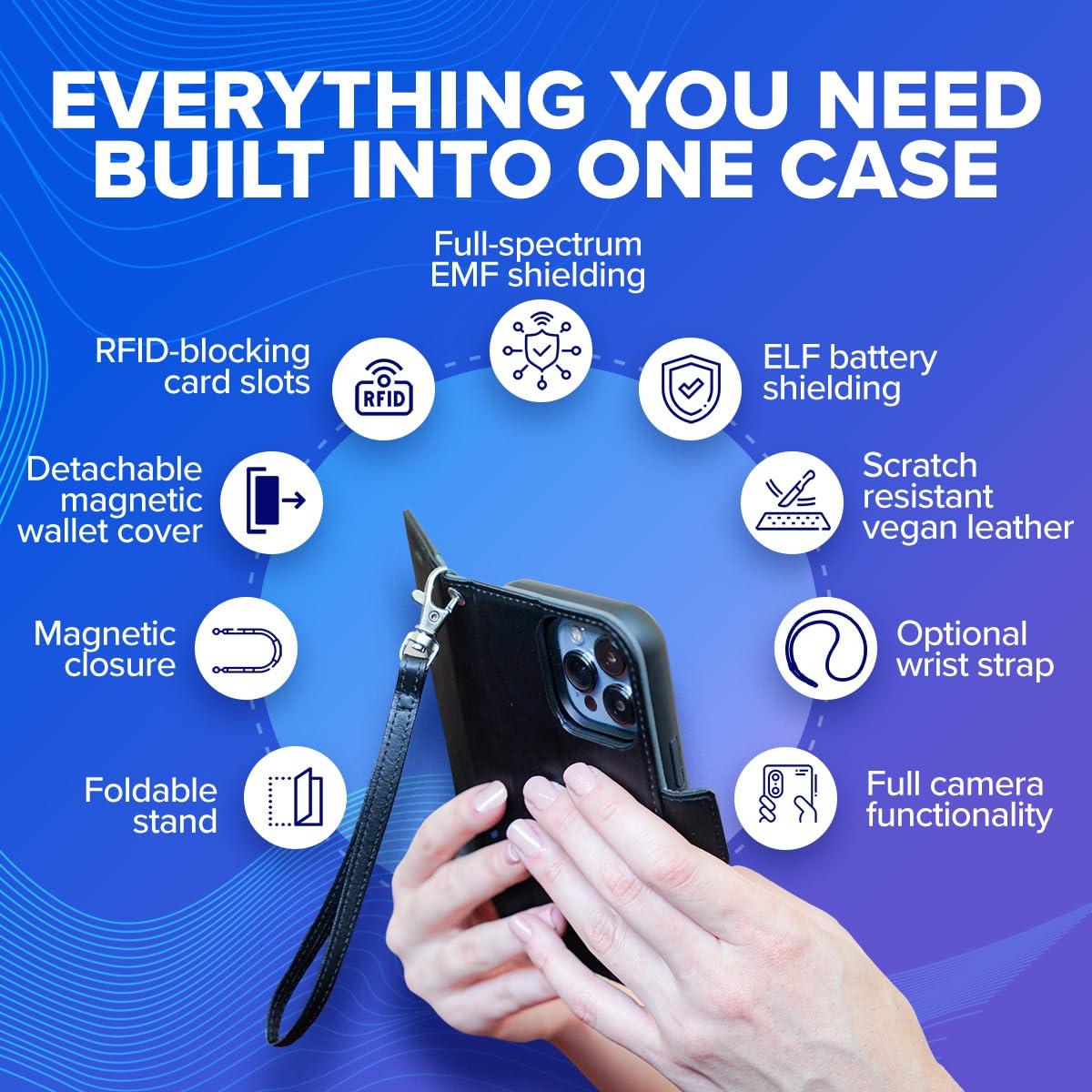 DefenderShield DefenderShield EMF Protection & 5G Anti Radiation iPhone 13 Pro Max Case - RFID Blocking EMF Shield Detachable Wallet Case Black