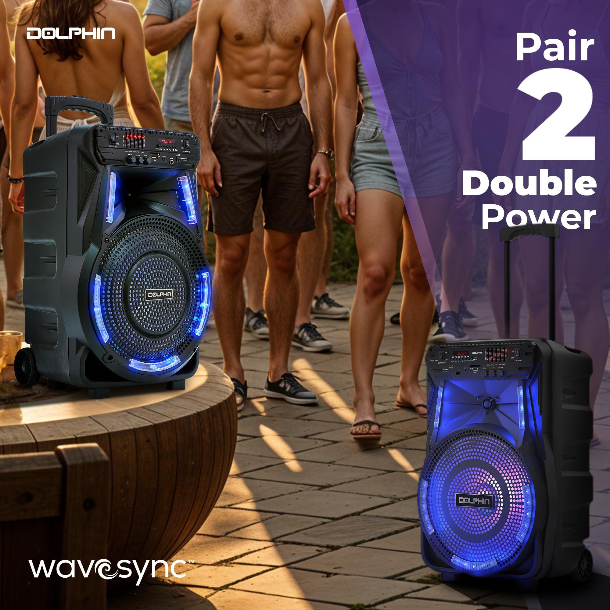Dolphin Dolphin 12-Inch Rechargeable Bluetooth Party Speaker High Power Sound, TWS Compatibility, LED Lights, 5-Band Equalizer, Portable Design with Trolley and Wheels
